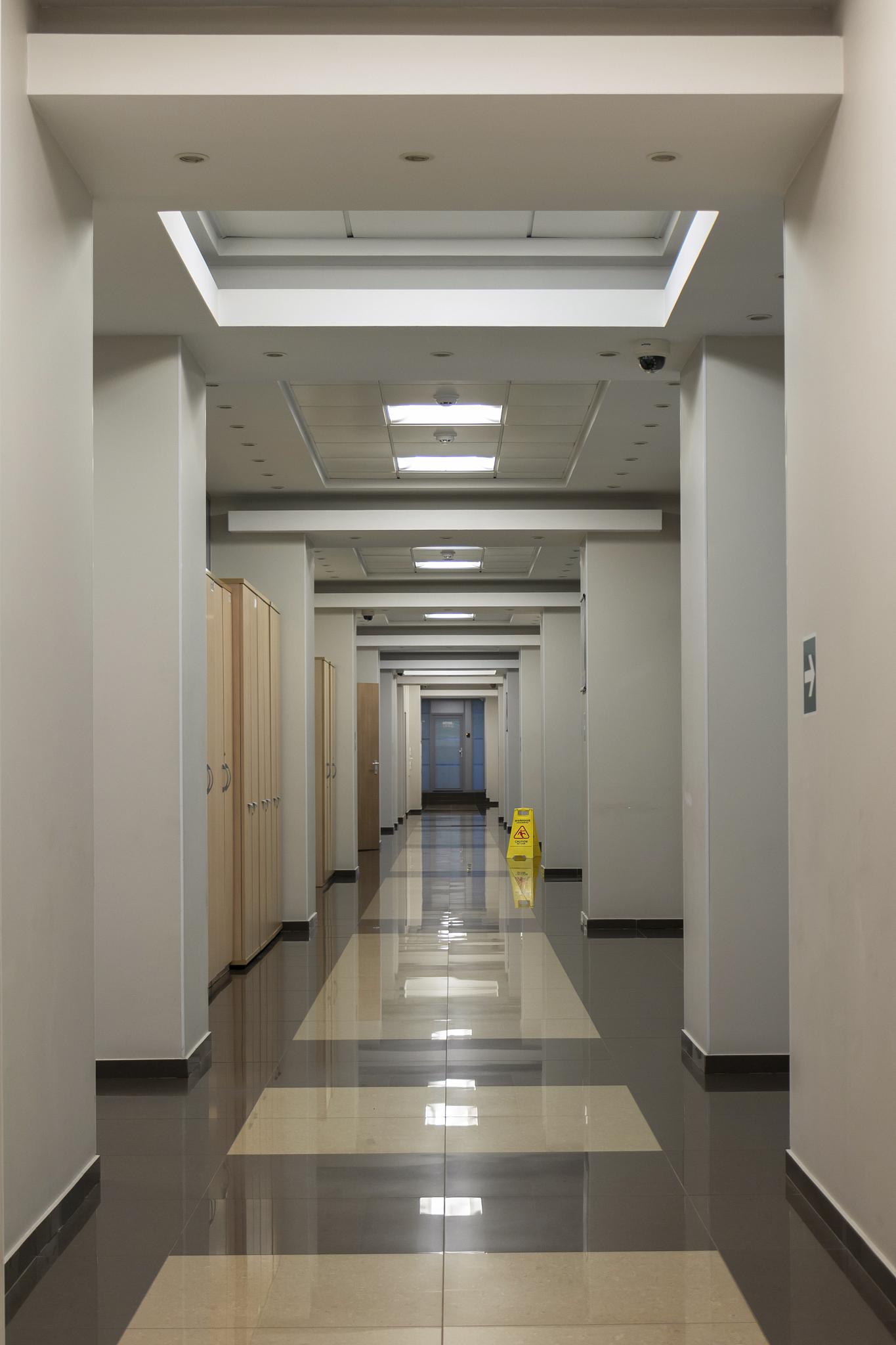 empty long office corridor, perspective