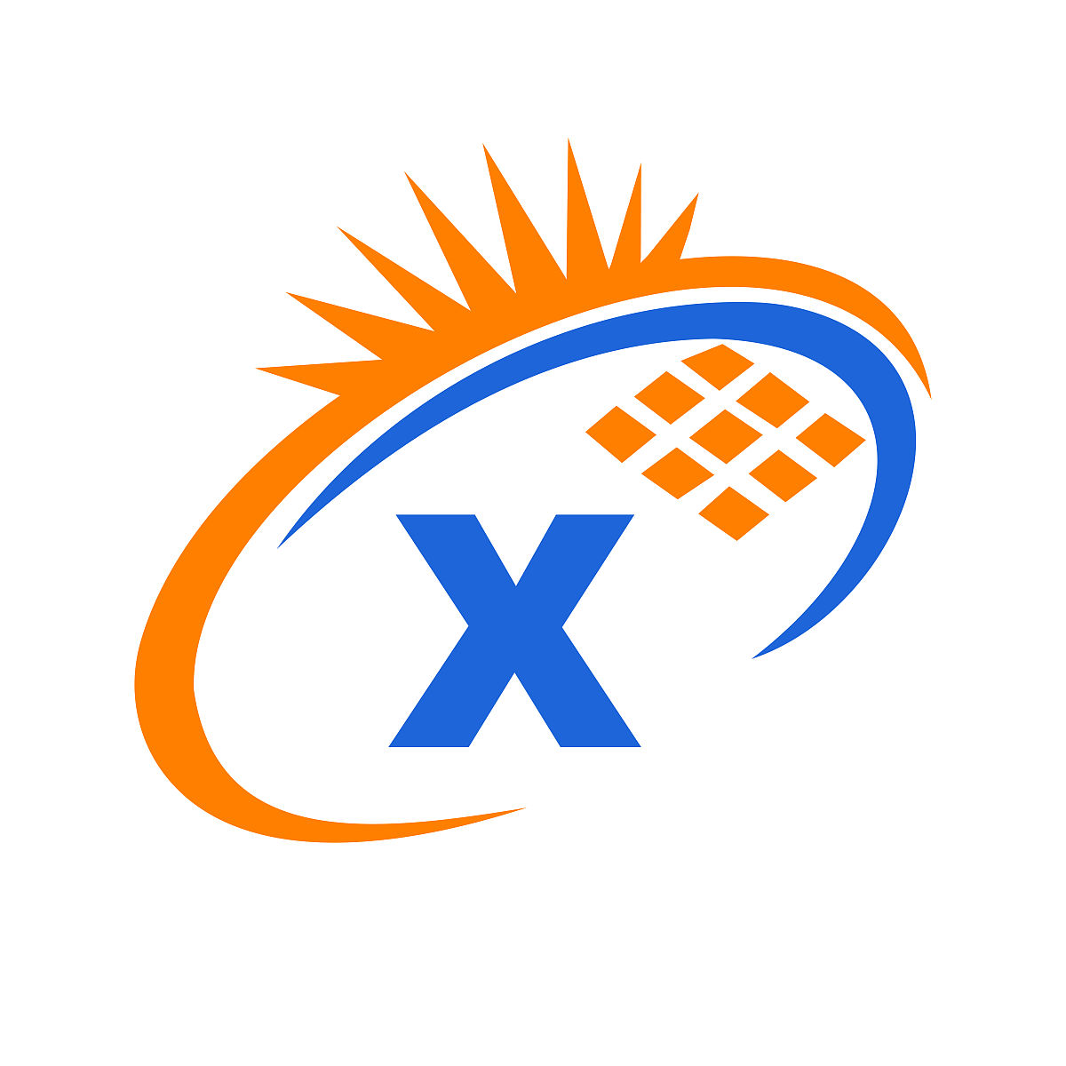 字母x内部太阳能电池或太阳能电池板能源标志设计.字母x标志与太阳能