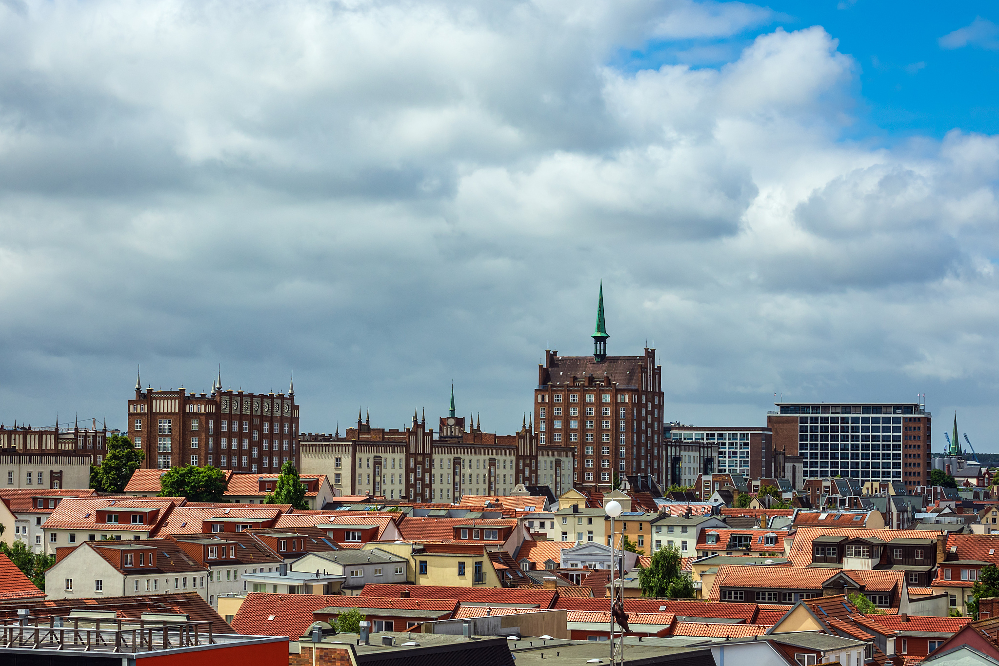 view to historical buildings in rostock, germany