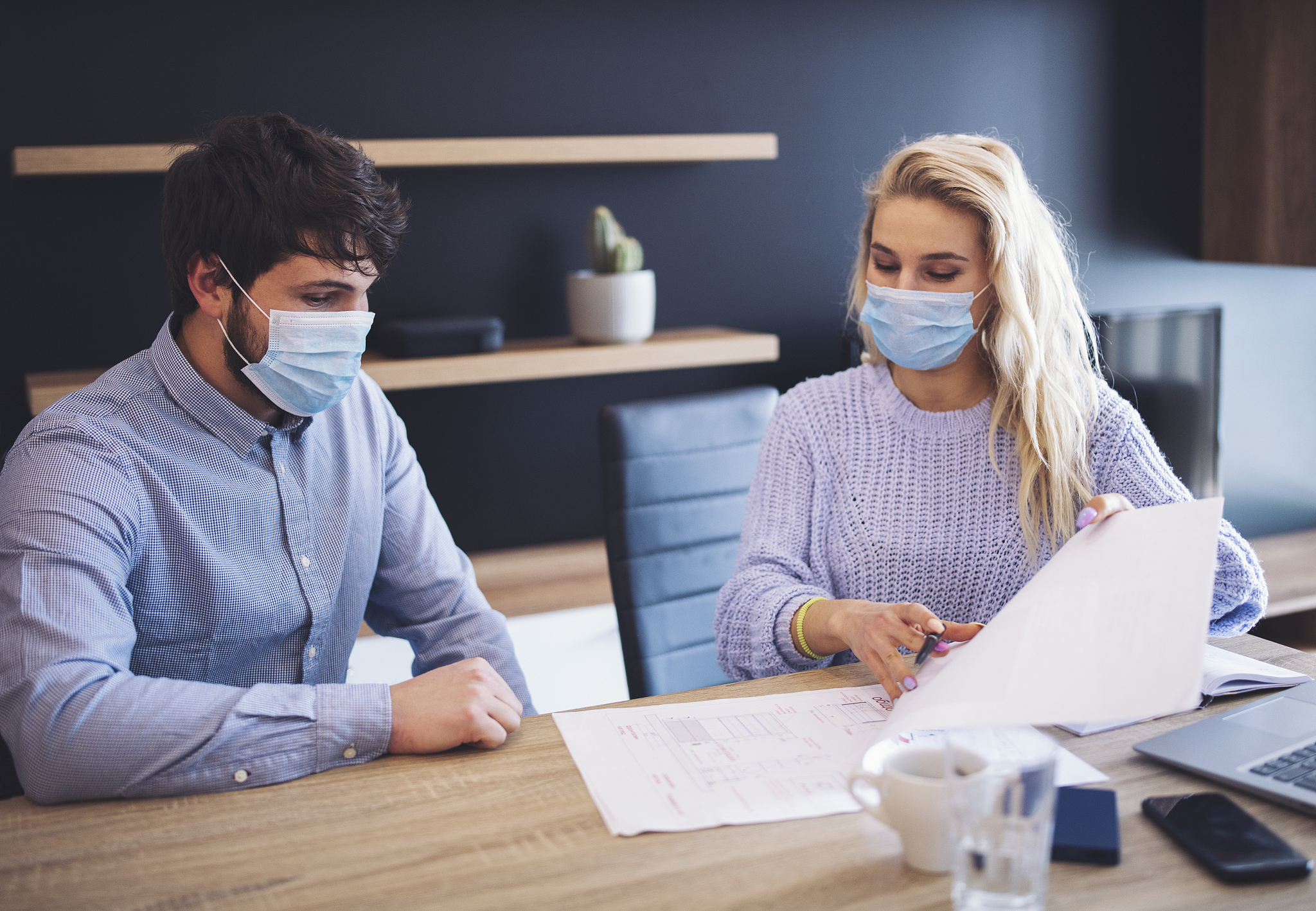 business people working with face mask.