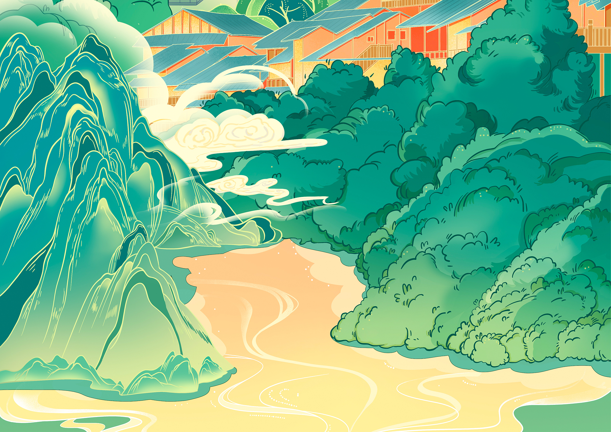 千里江山图卧游线路：放大细节，体验中国壮丽山河