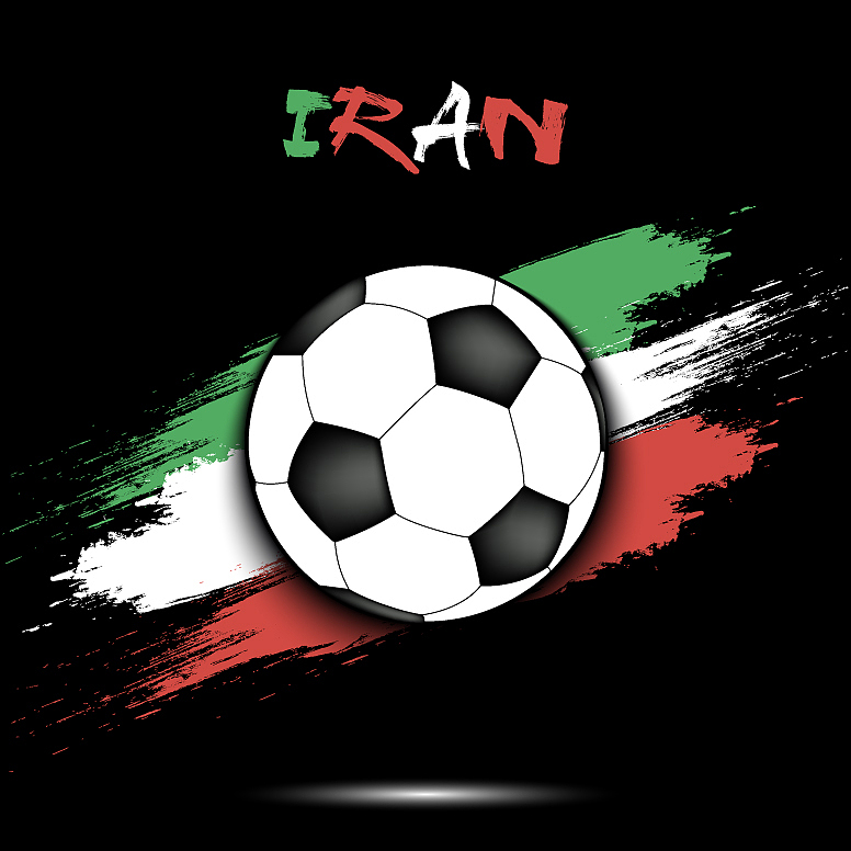 soccer ball and iran flag