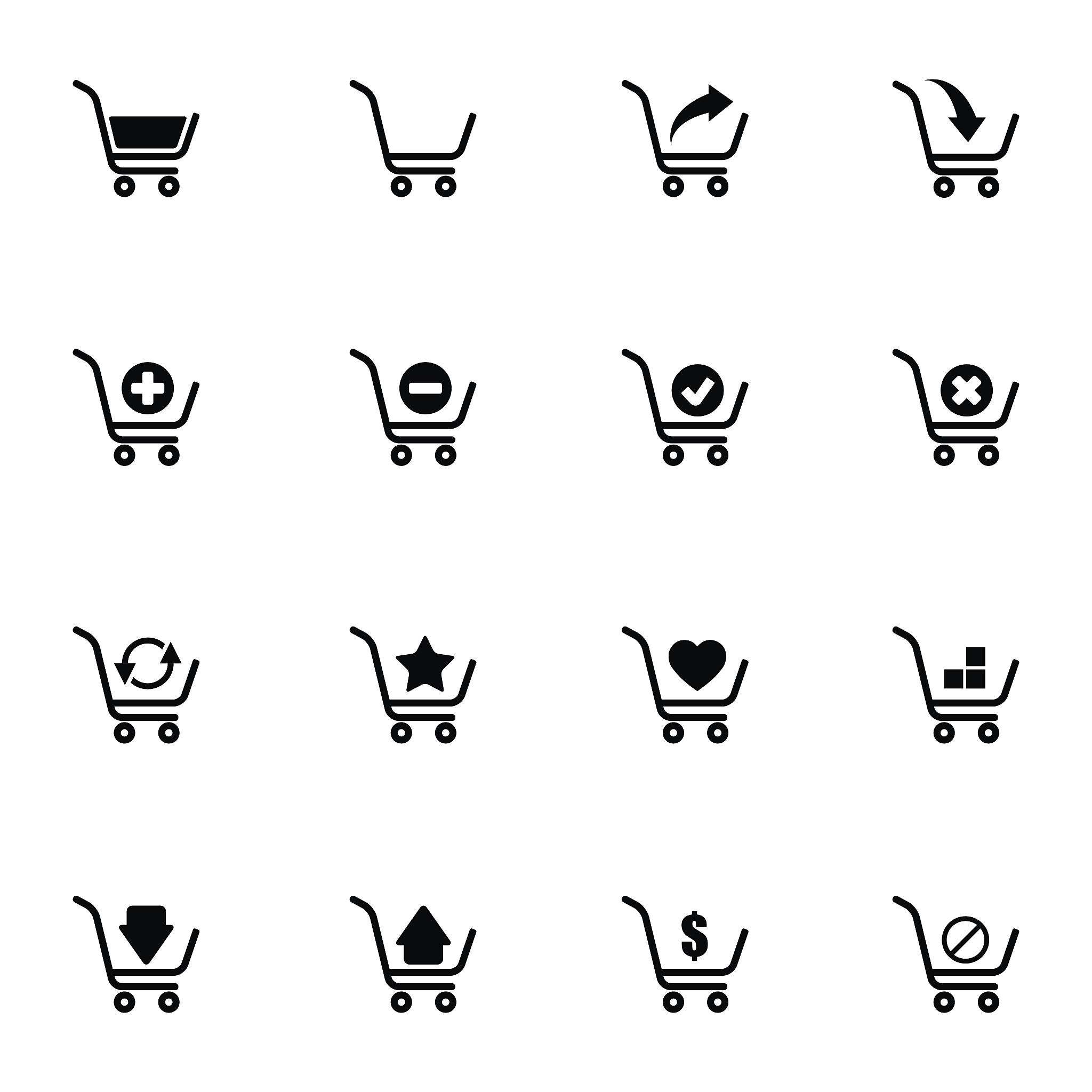 vector black  shopping cart  icons set