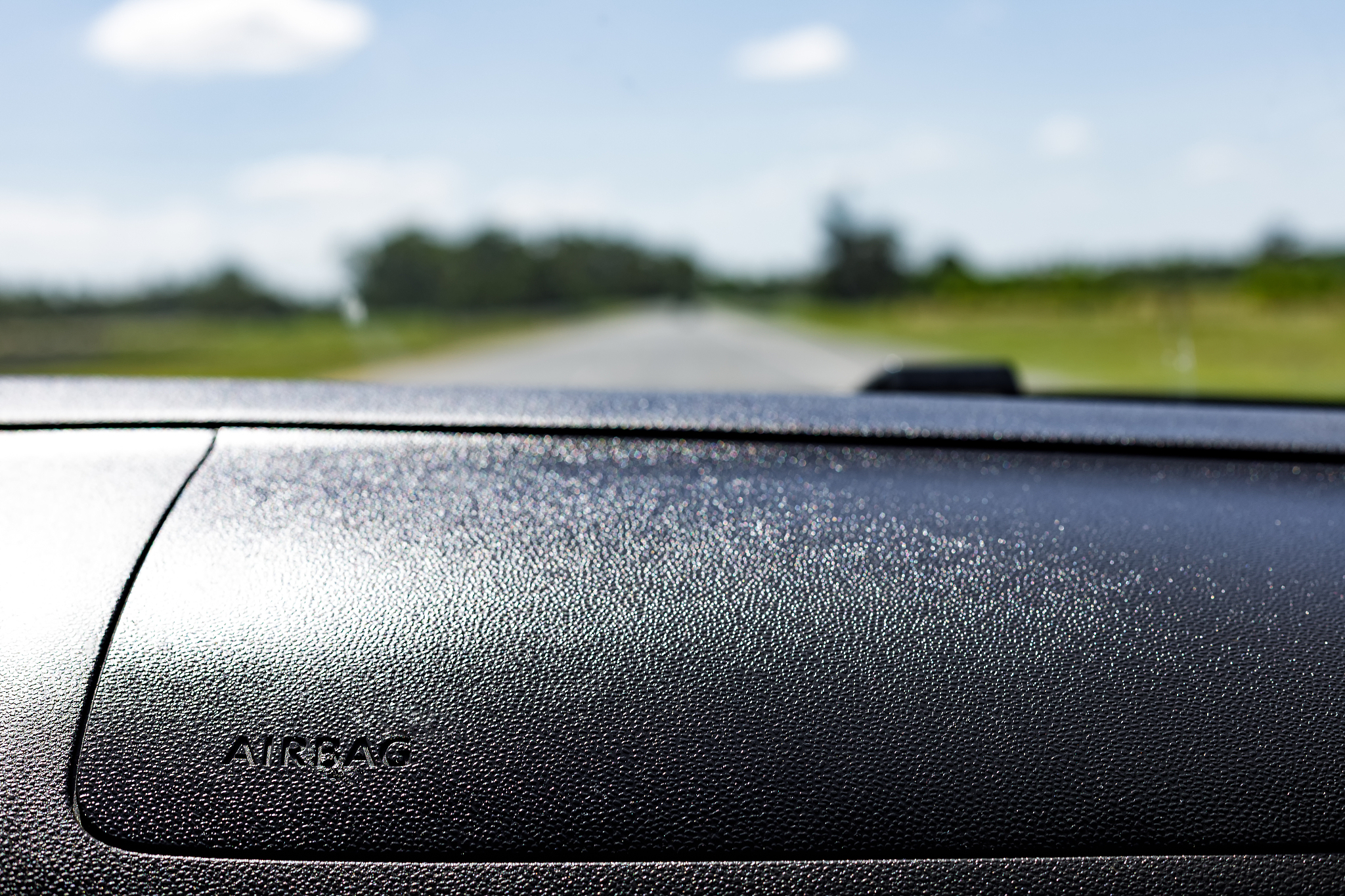 macro close-up of word airbag recorded in glove compartment of a