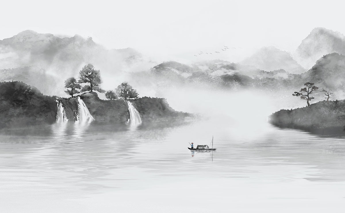 生成一个山水画 要去有人船上垂钓