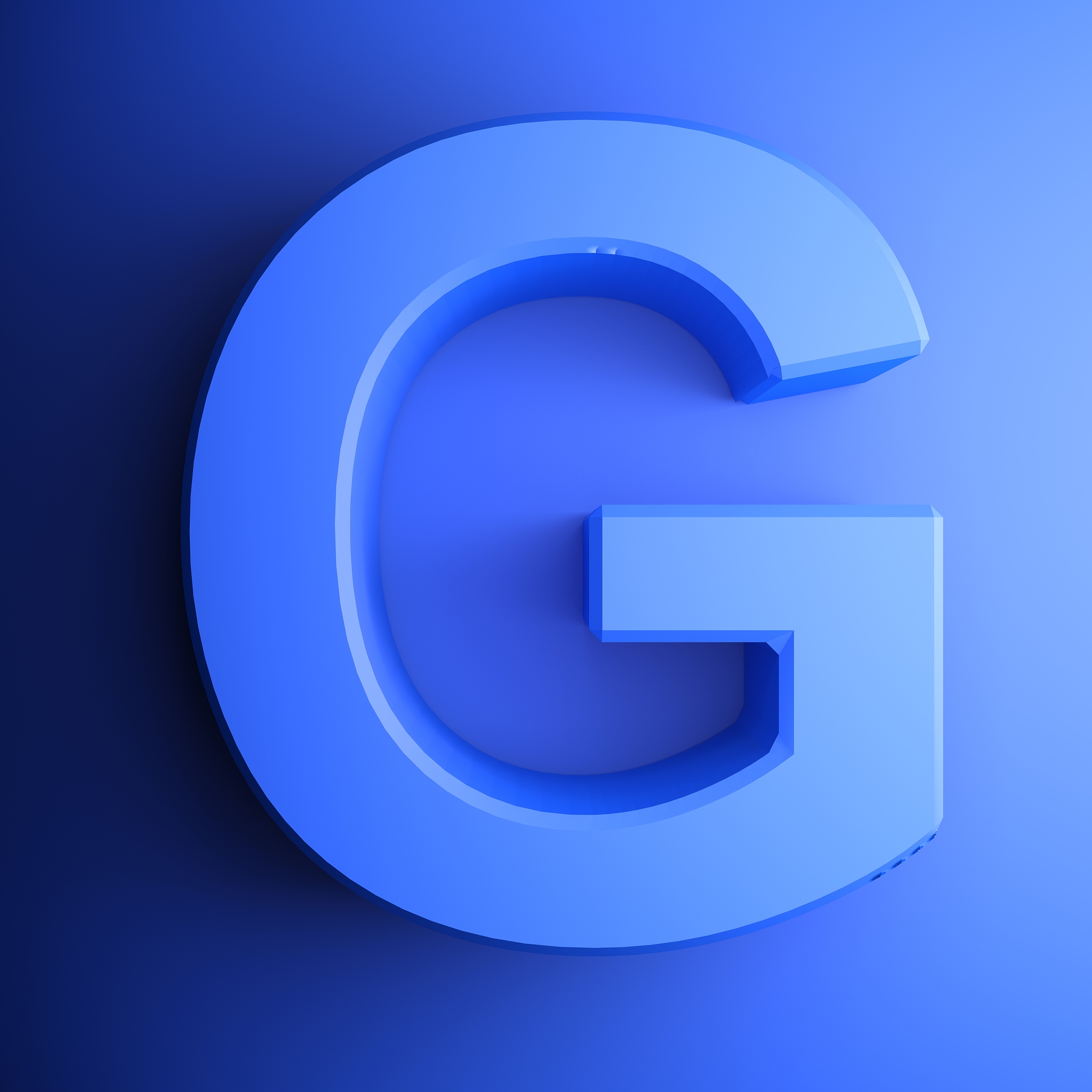 g alphabetic letter blue, isolated on blue background - 3d rende