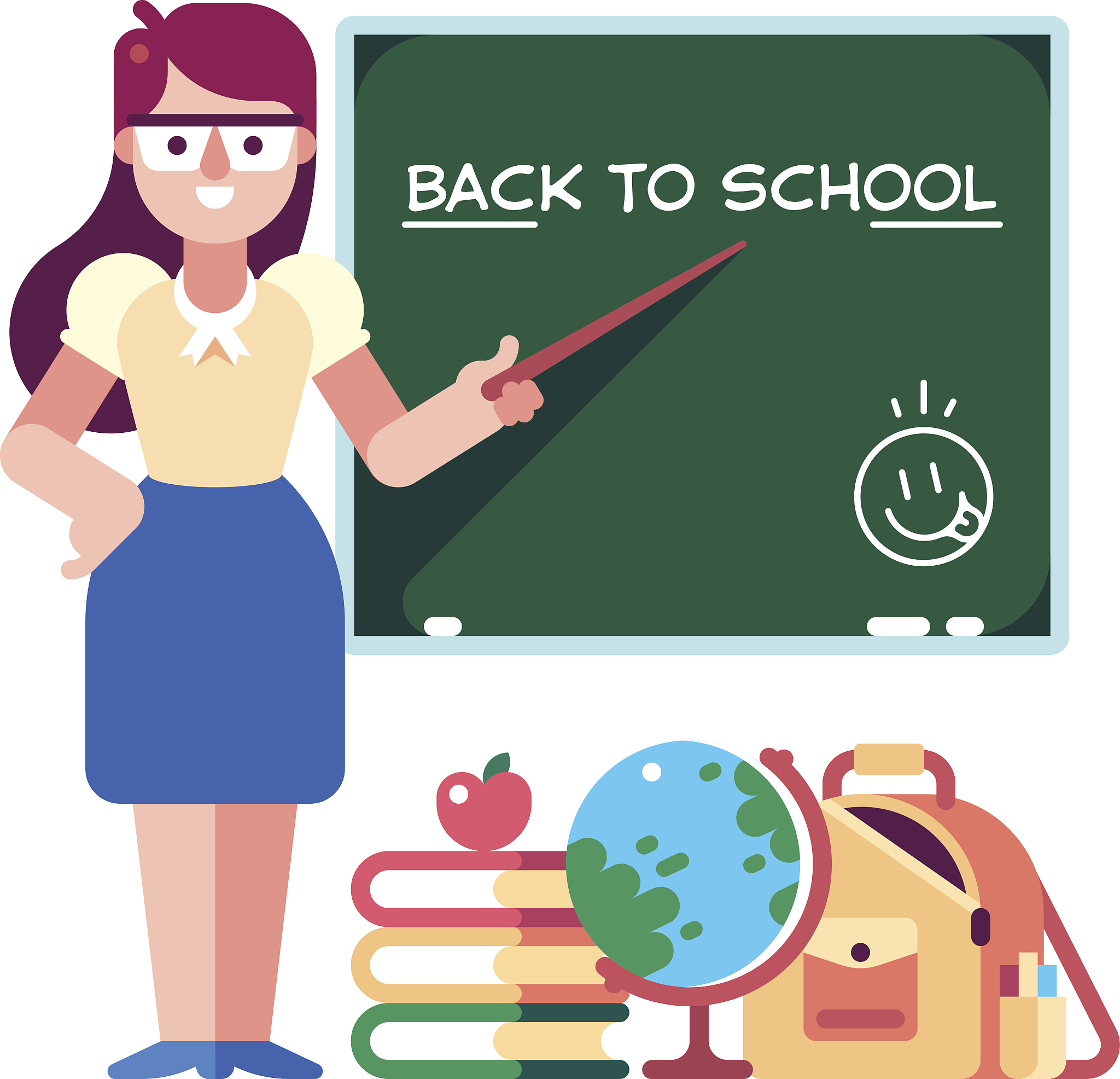 young teacher and school items