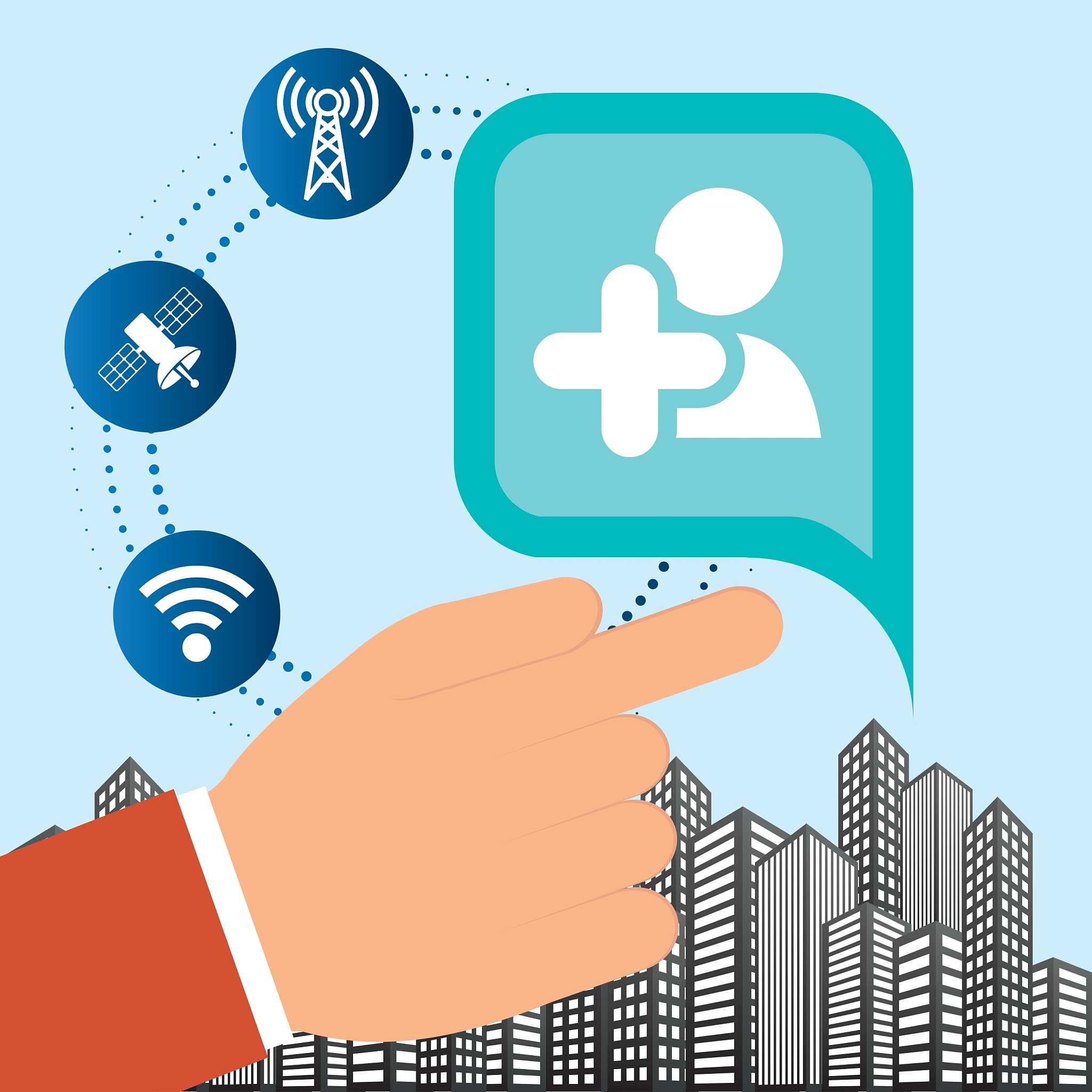 hand connection social media network internet city