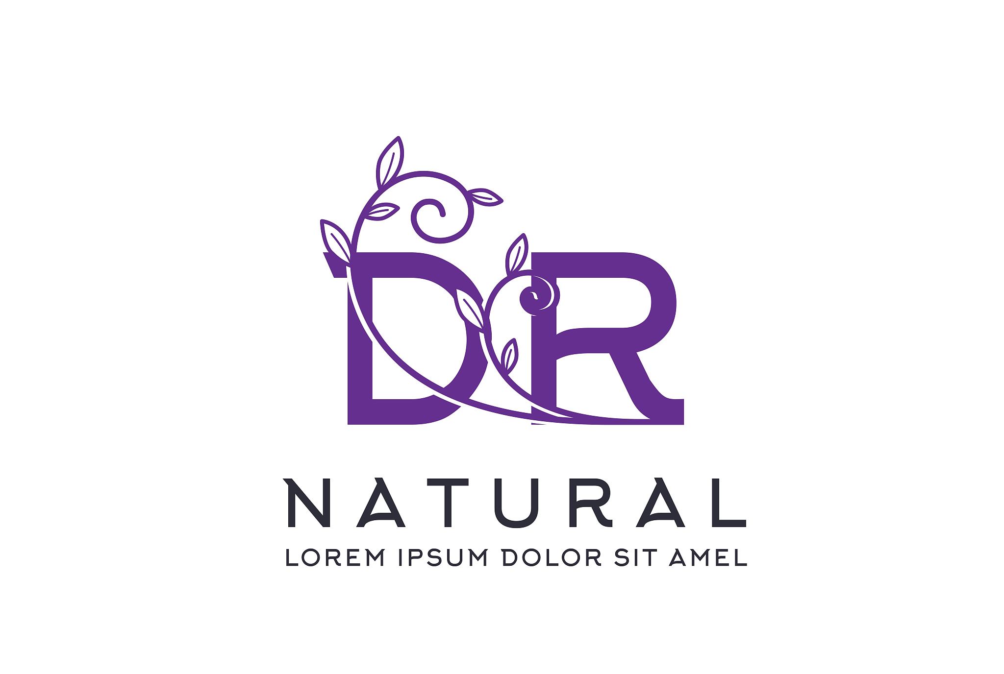 creative purple floral wedding initial dr icon design. vector lo