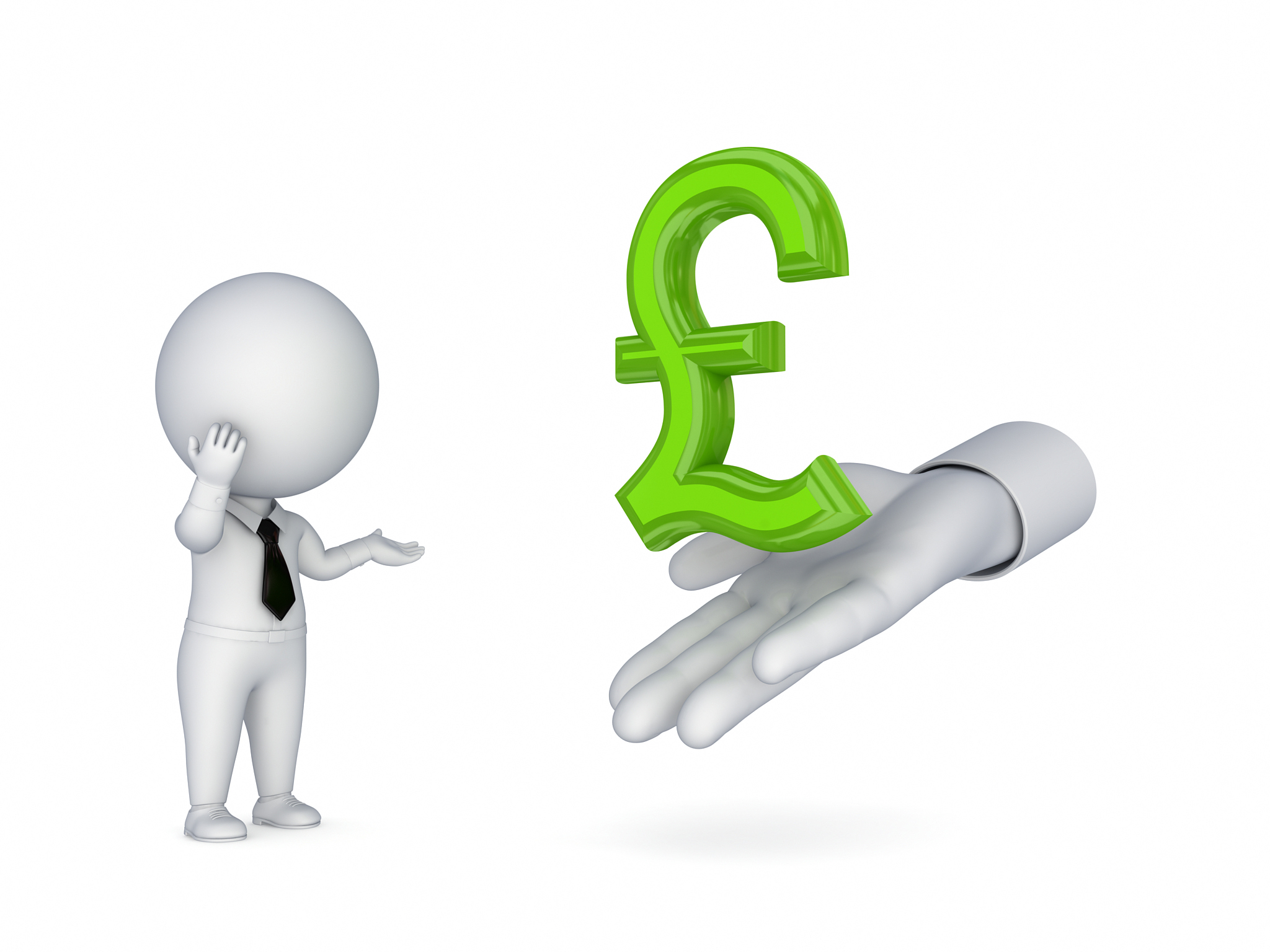 3d small person looking for pound sterling.