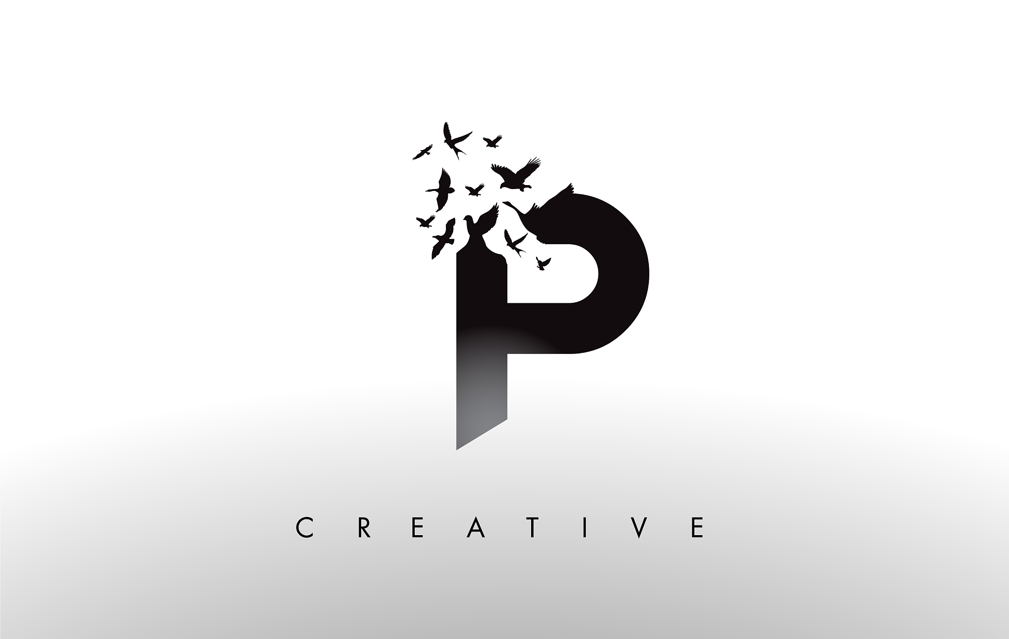 p logo letter with flock of birds flying and