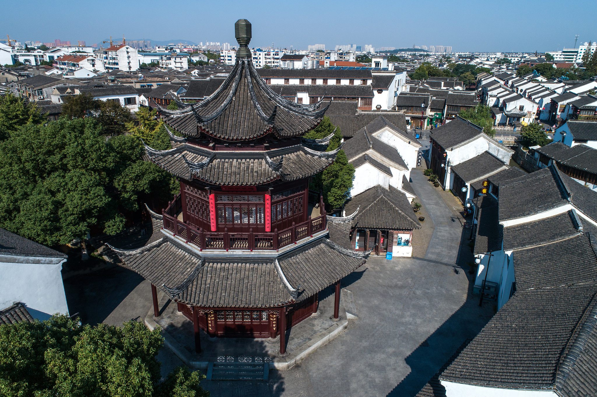 苏州古城七里山塘街 航拍