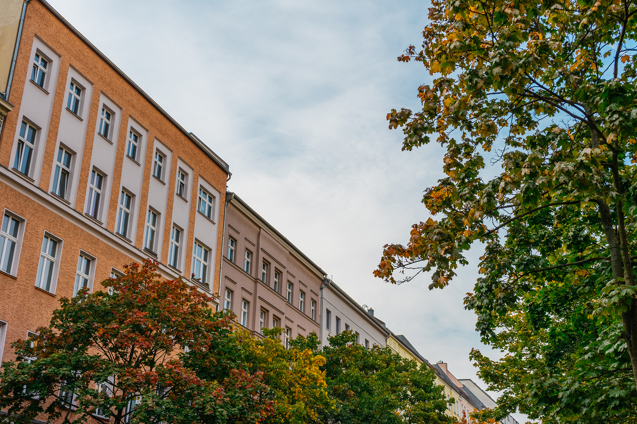 beautiful apartment buildings in autumn at berlin