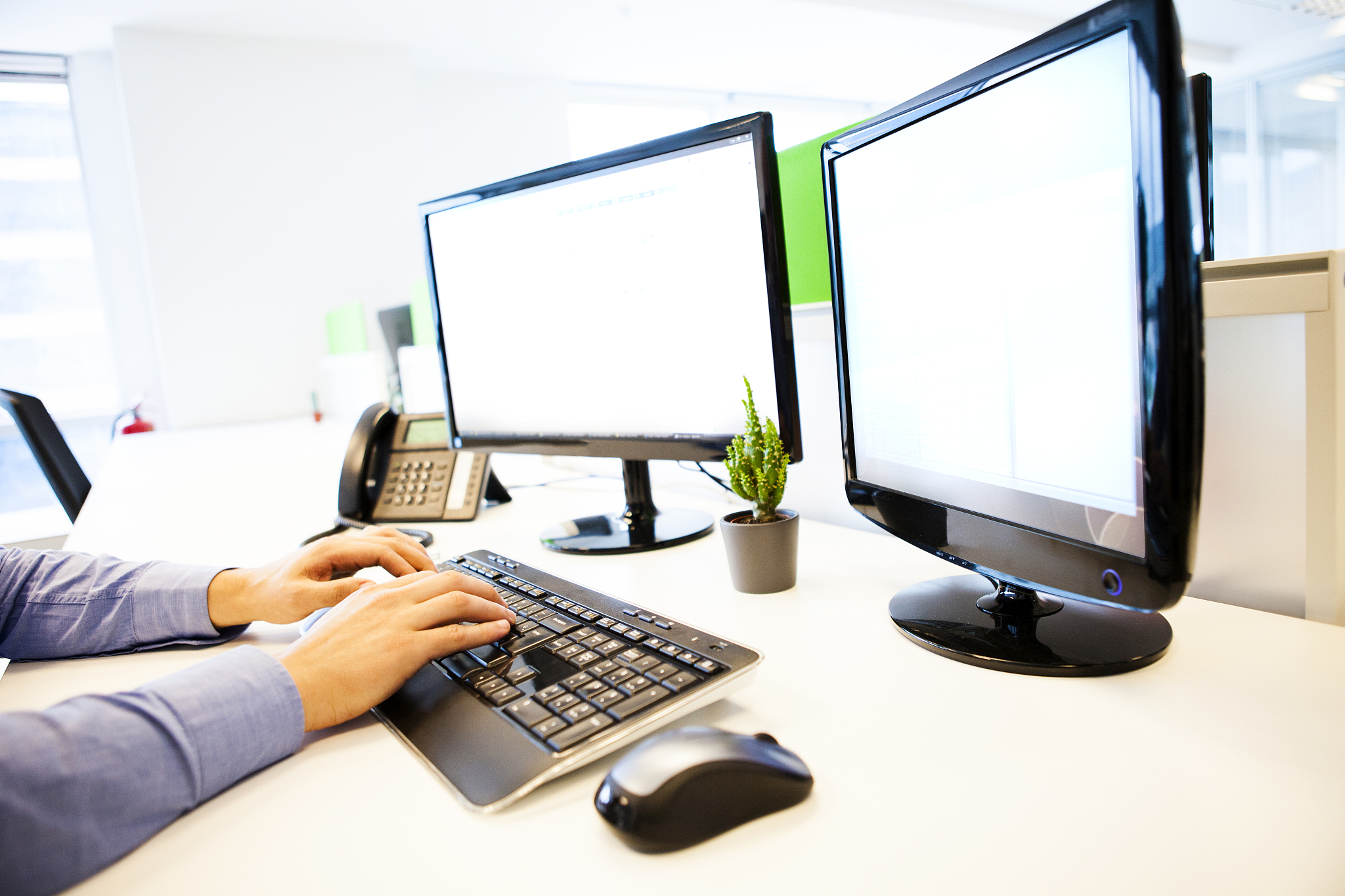 using the computer at the office