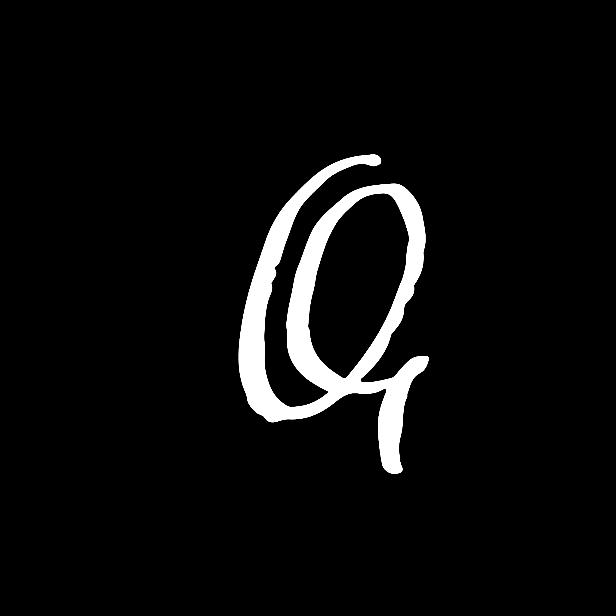 letter q handwritten by dry brush rough strokes
