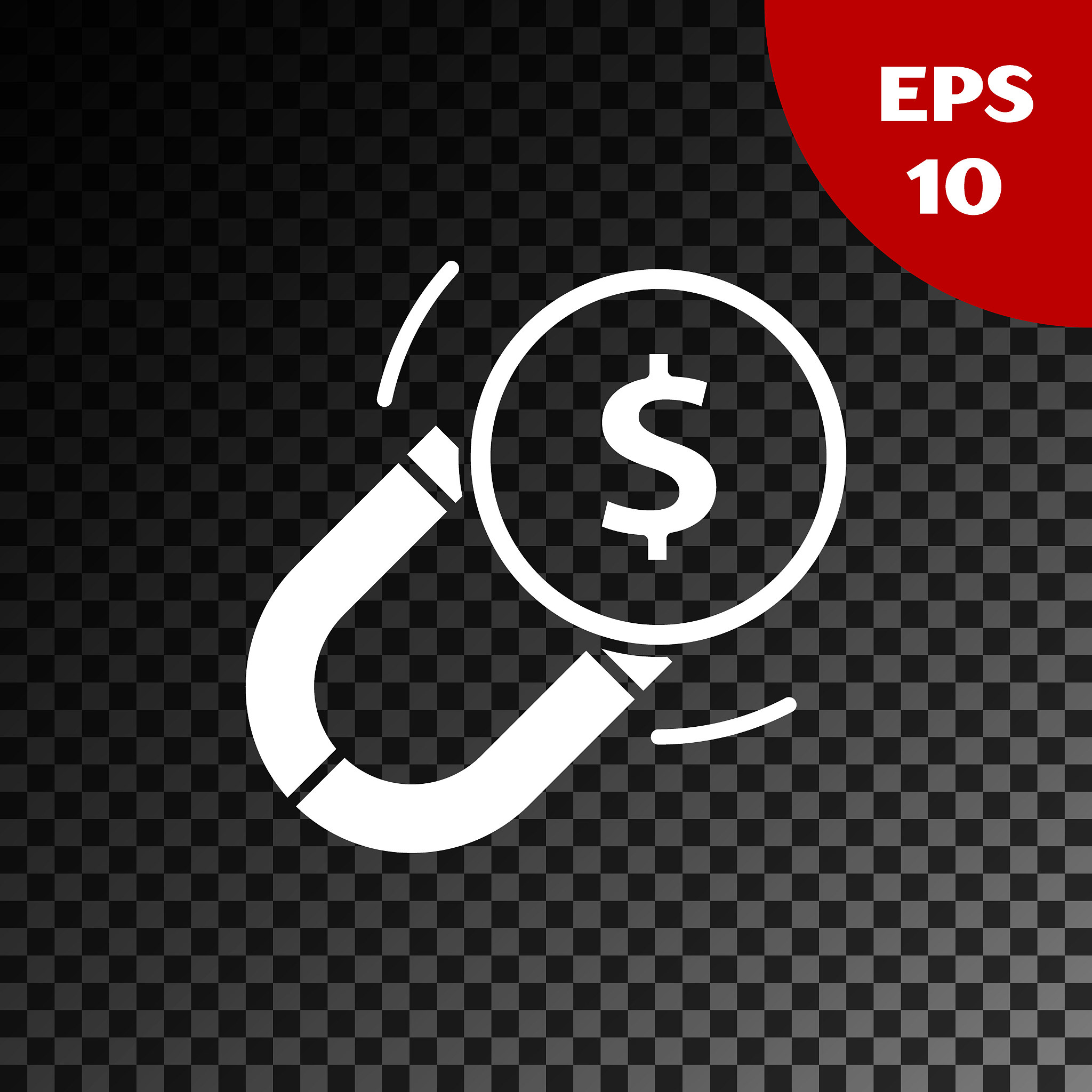white magnet with money icon isolated on transparent dark backgr