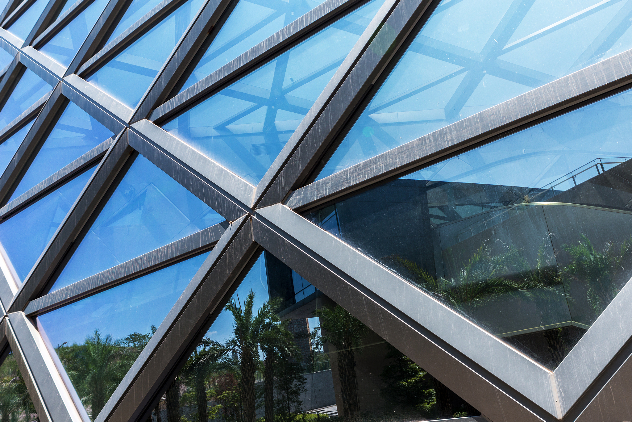 skyscraper metal frames and glass windows close-up