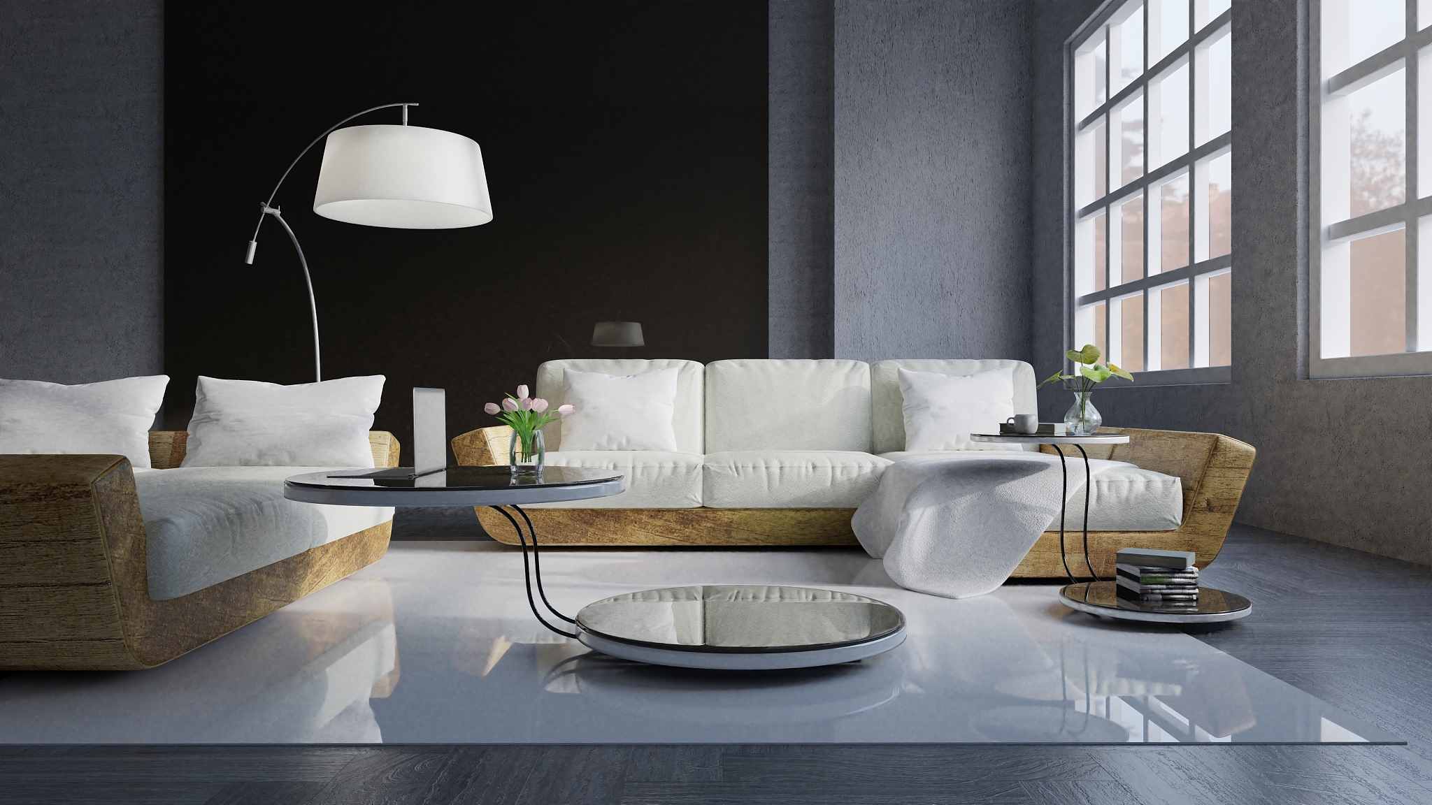 modern classic interior of living room, sofa set in the large li