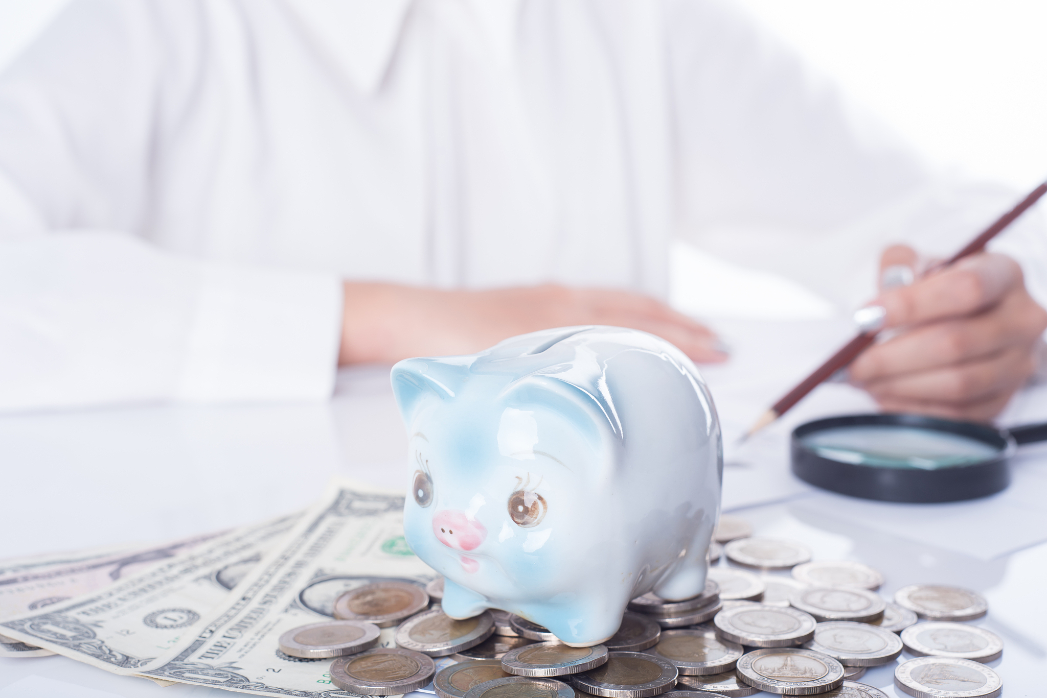 accountant or banker calculating balance. finances investment ec