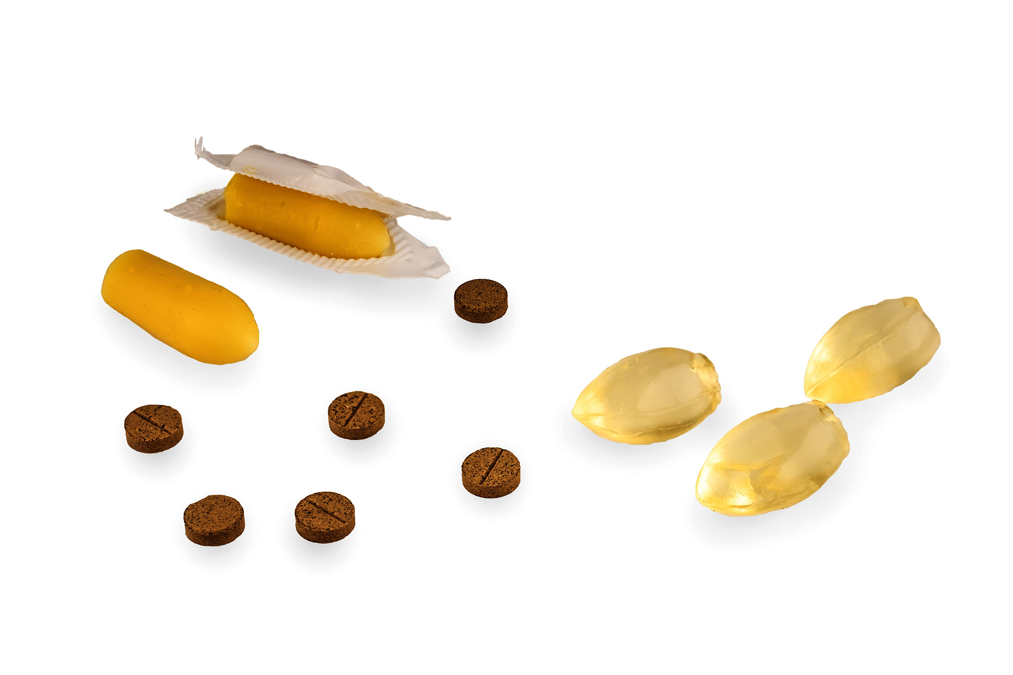 pills and suppositories for constipation isolated on white backg
