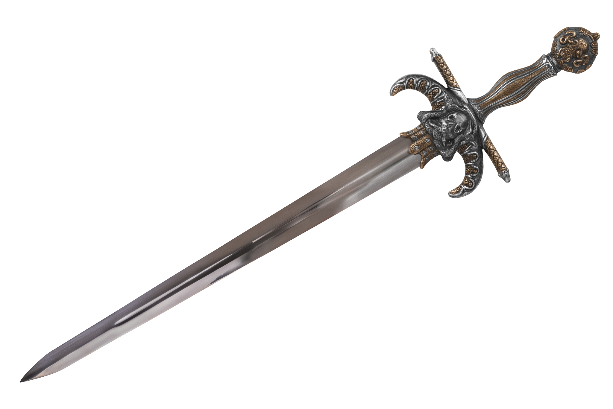 sword disposed by diagonal, isolated on white background.