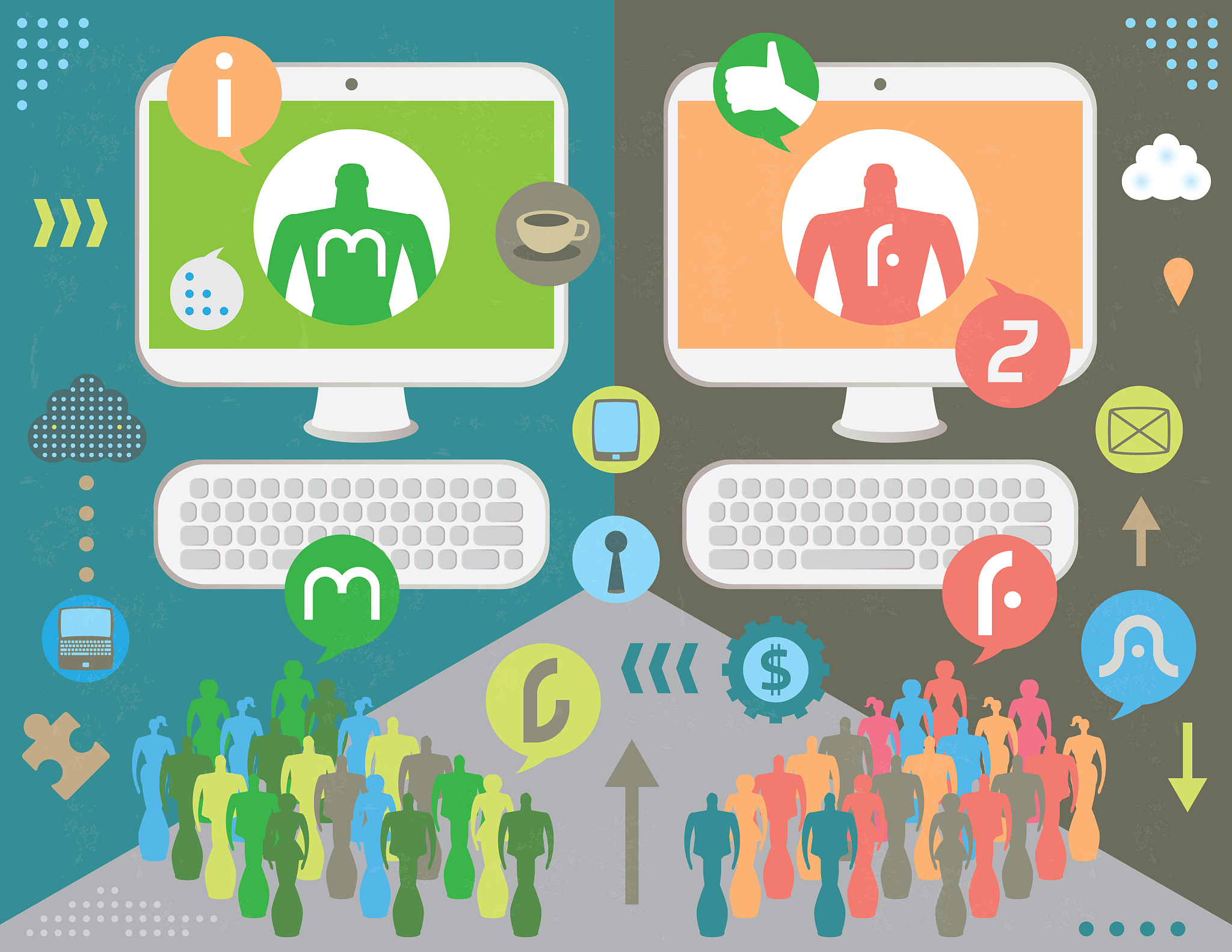 social media activism in computers with virtual tech icons