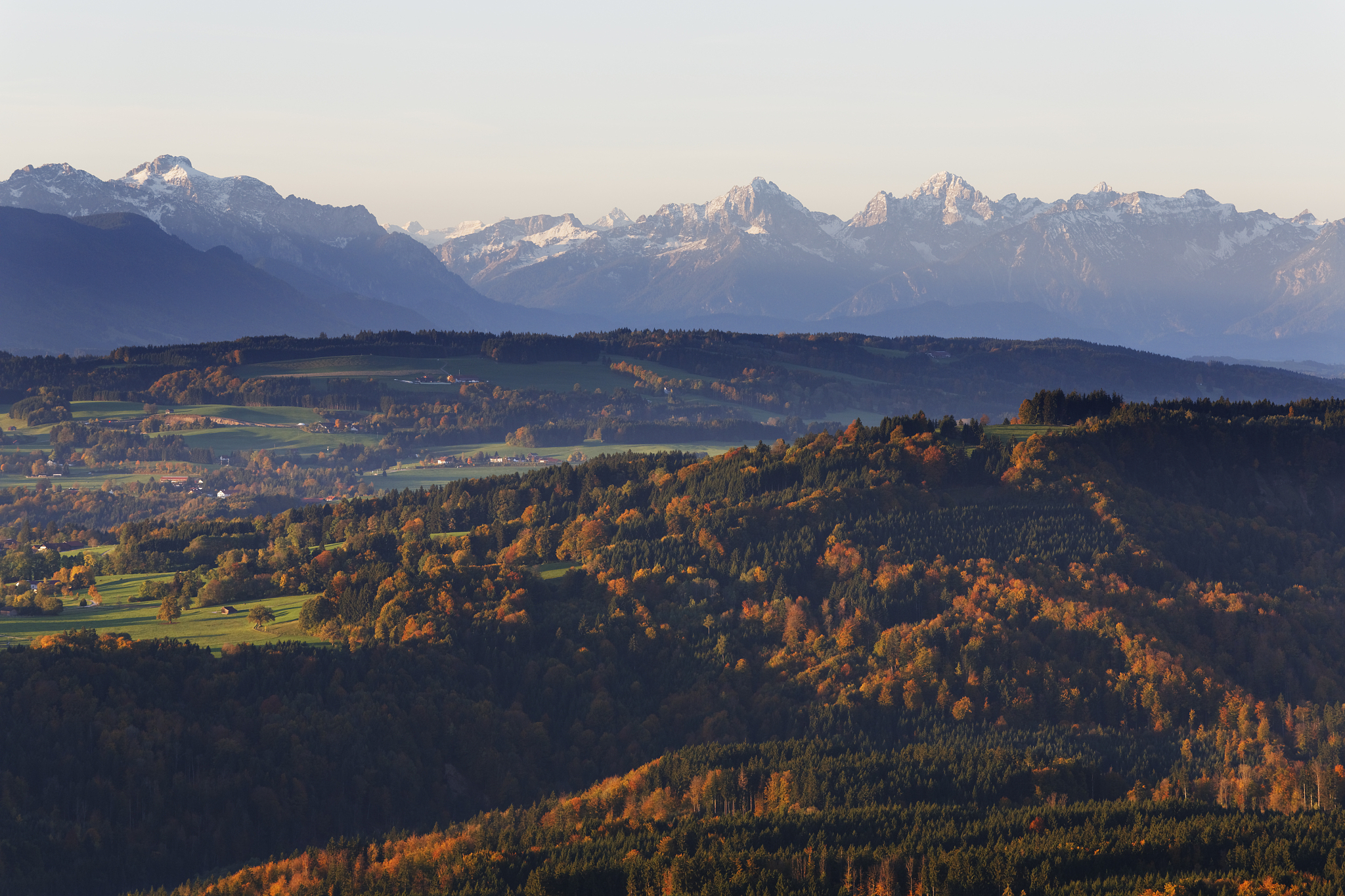 germany, upper bavaria, hohenpeissenberg with alps in background