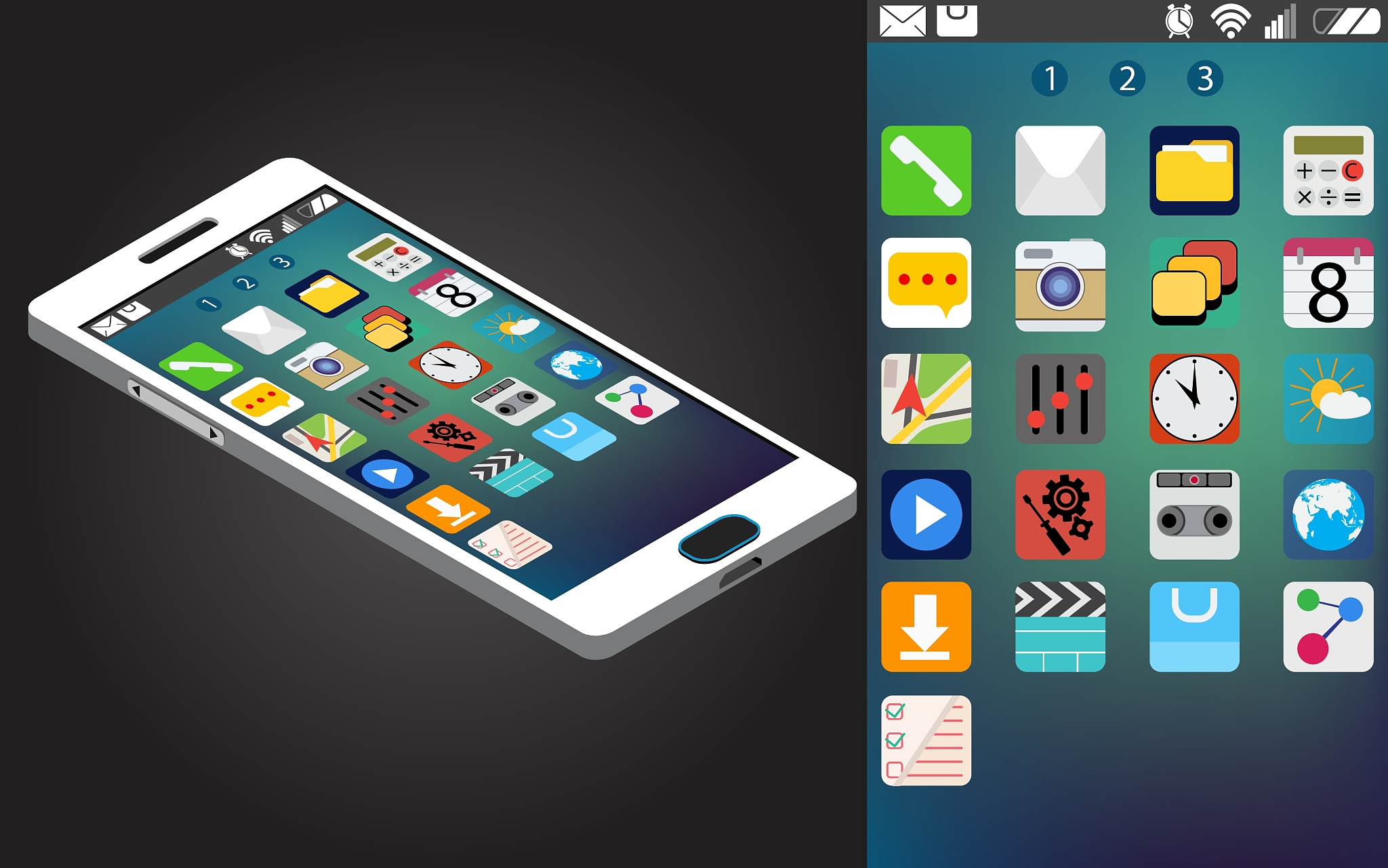 isometric generic smartphone and interface