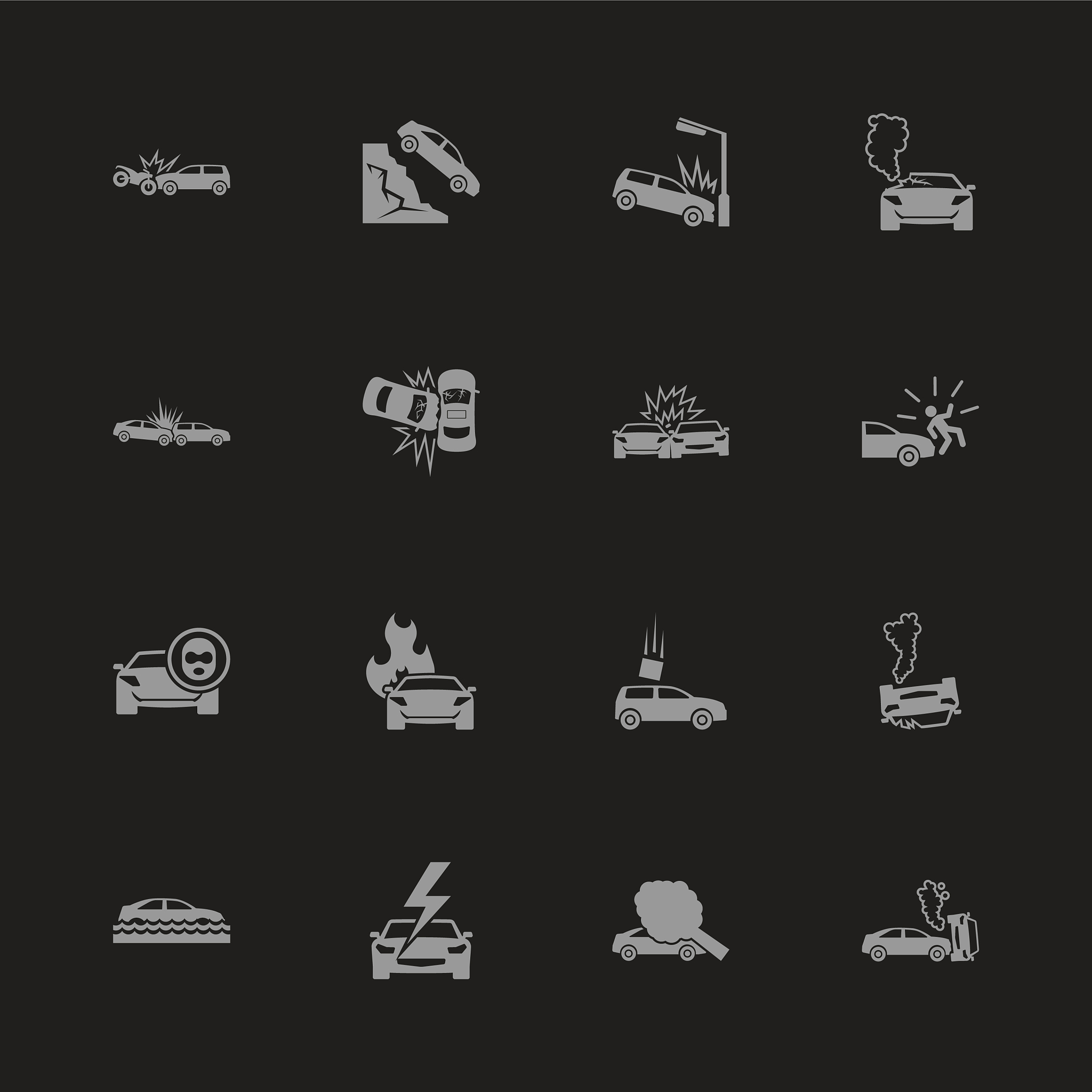 car crashes - flat icons
