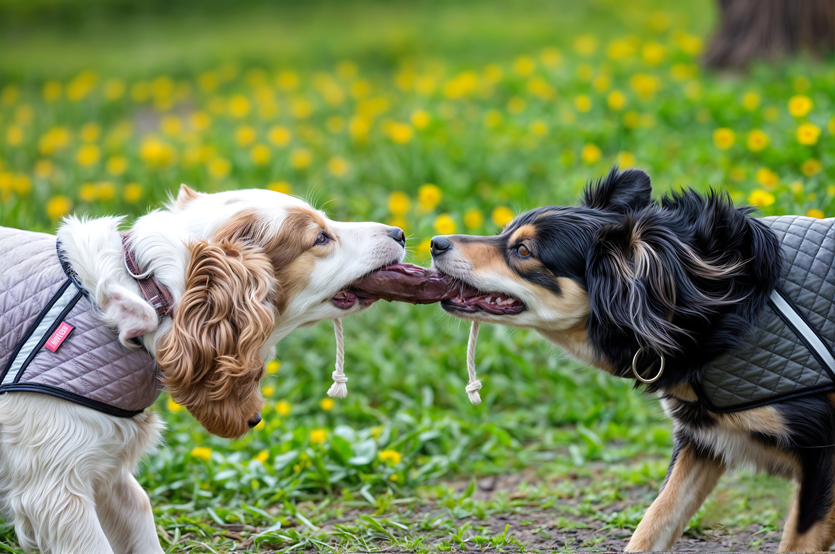 一只狗在公园里玩耍