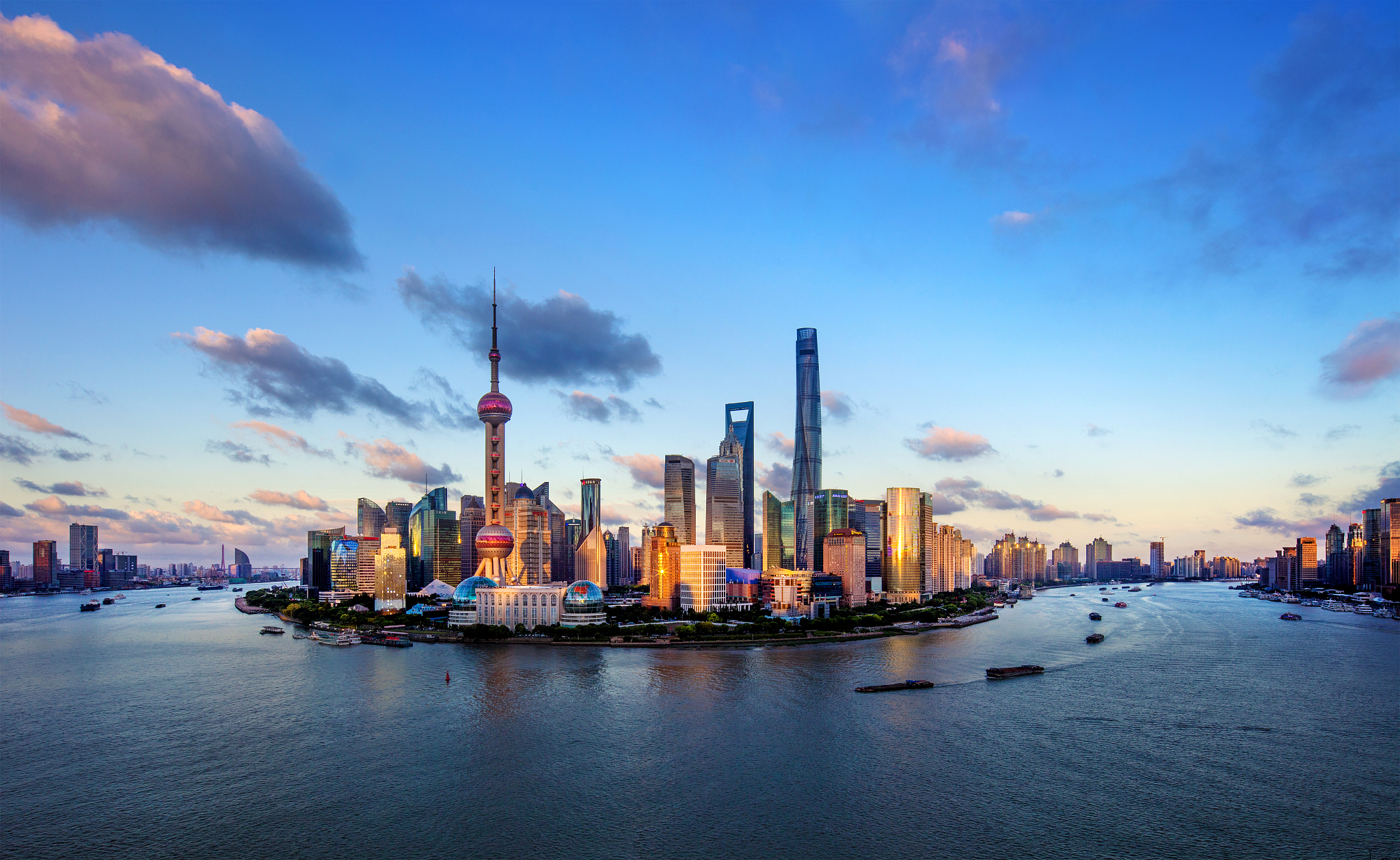 shanghai cityscape panoramic at sunset