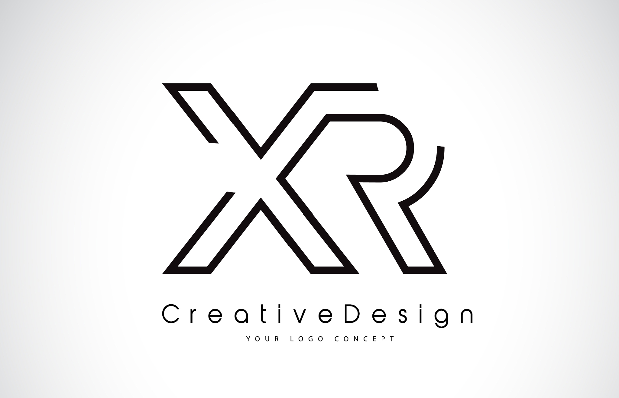 xr x r letter logo design in black colors