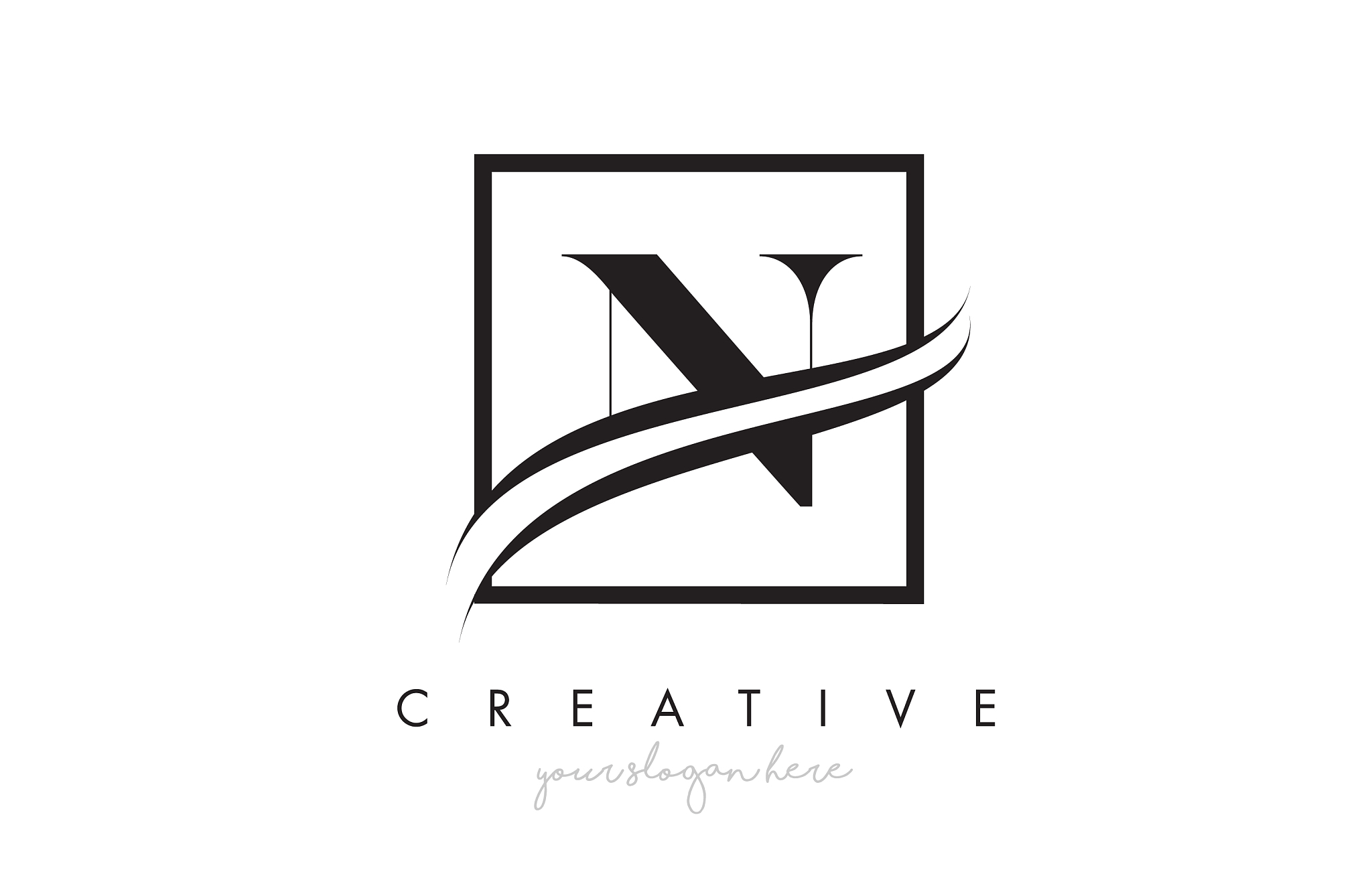n letter logo design with square swoosh border