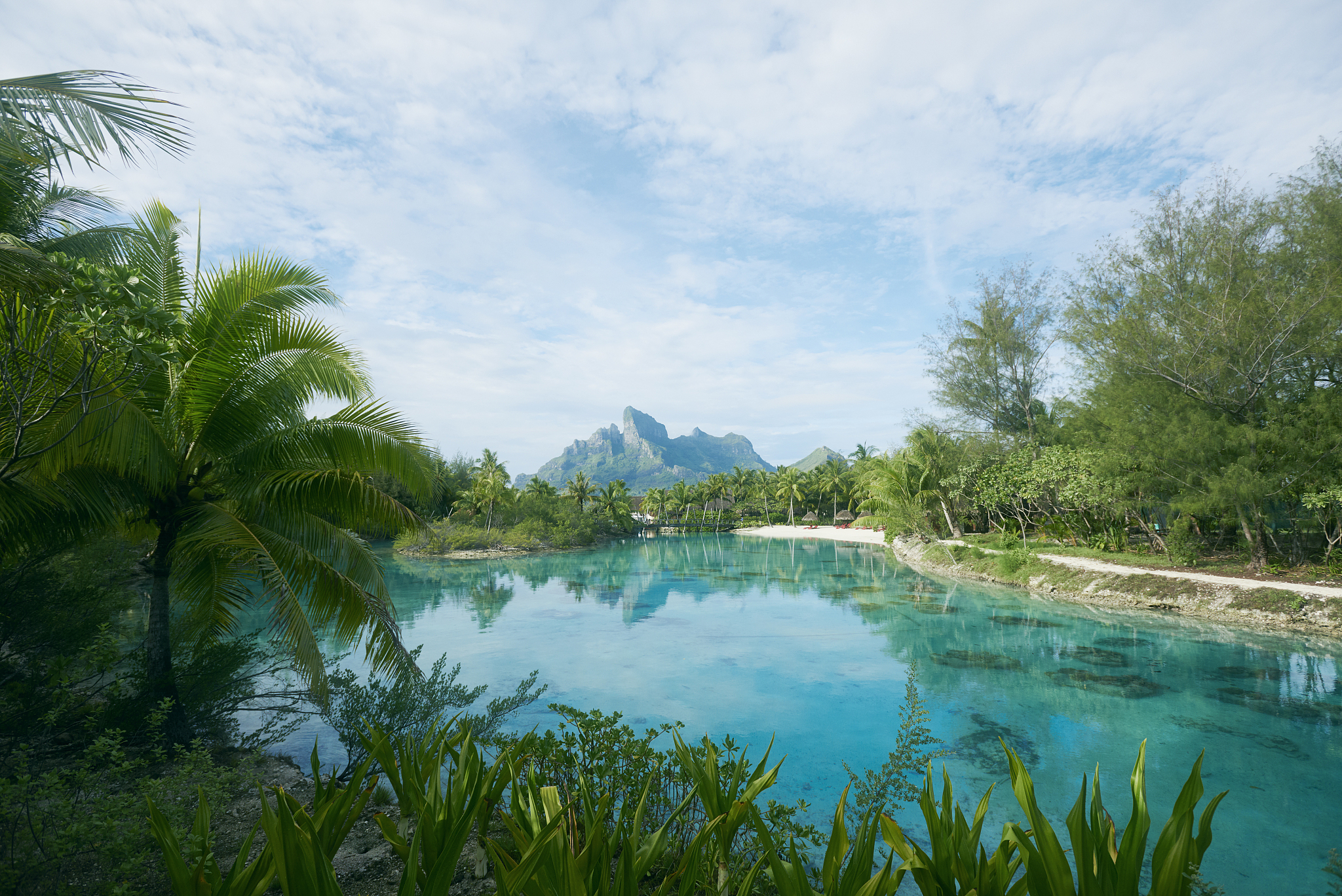 bora bora volcano and lagoon.