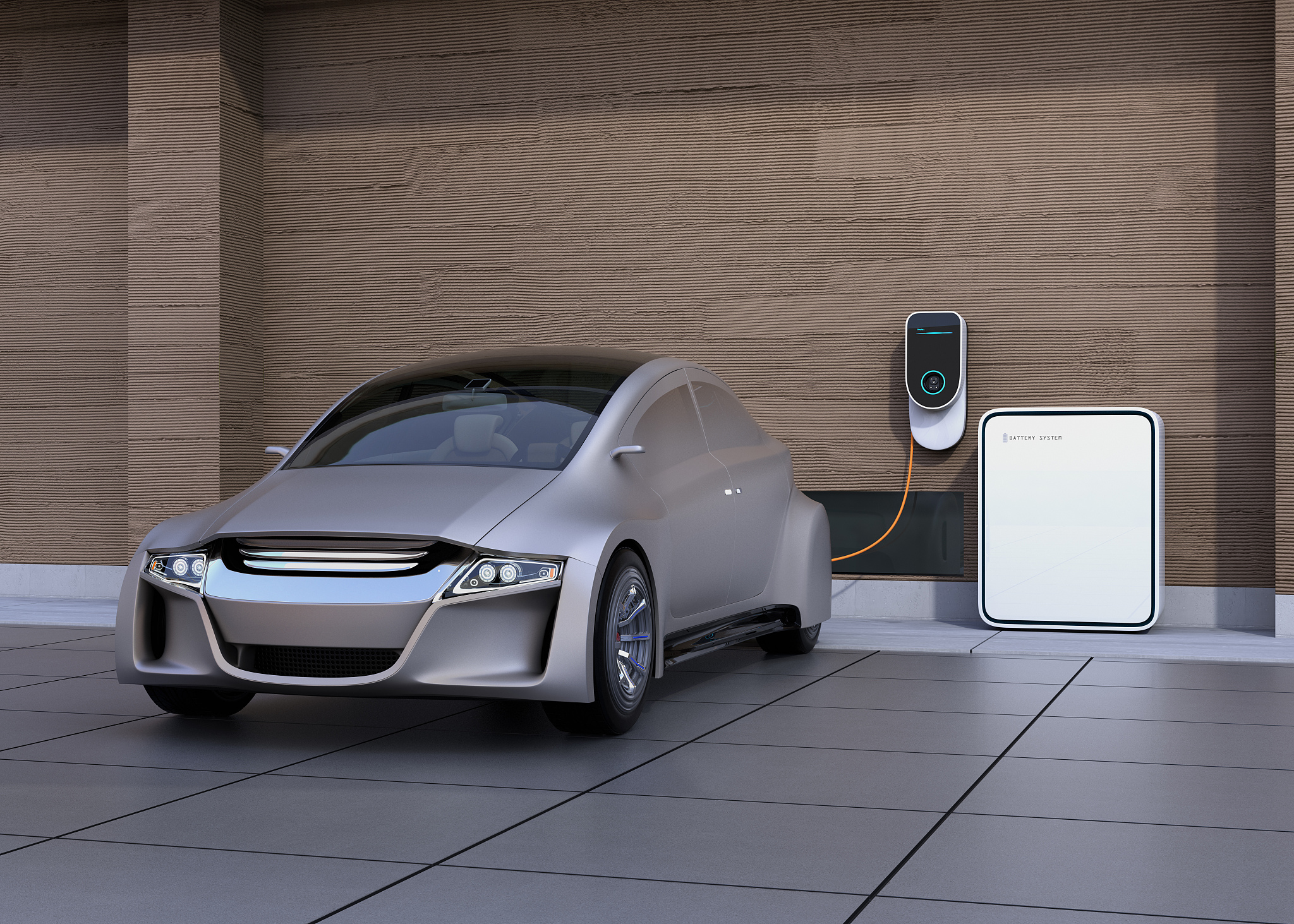 silver autonomous car in electric vehicle charging station