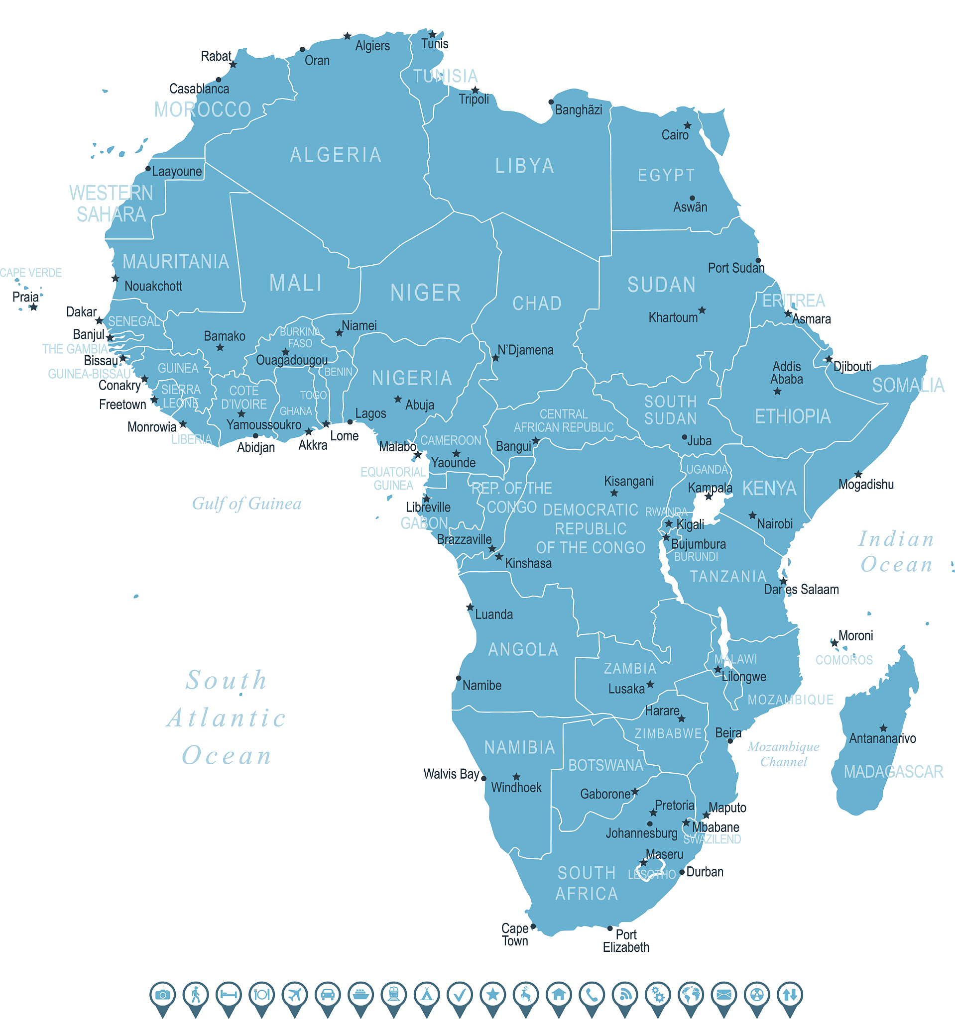 africa map and navigation icons
