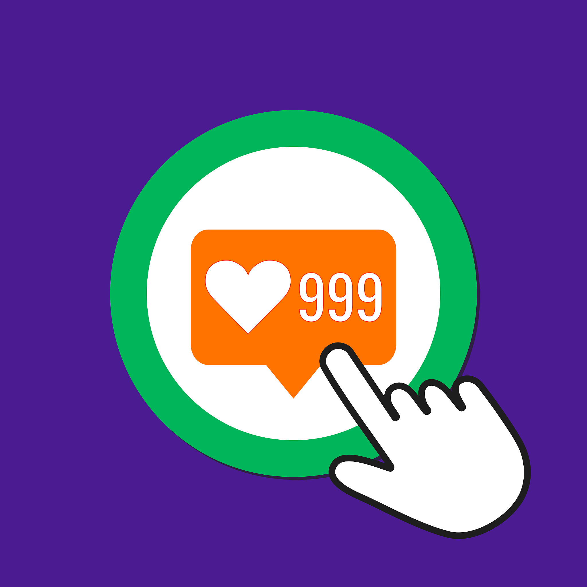 999 hearts icon. like, sympathy concept. hand mouse cursor click