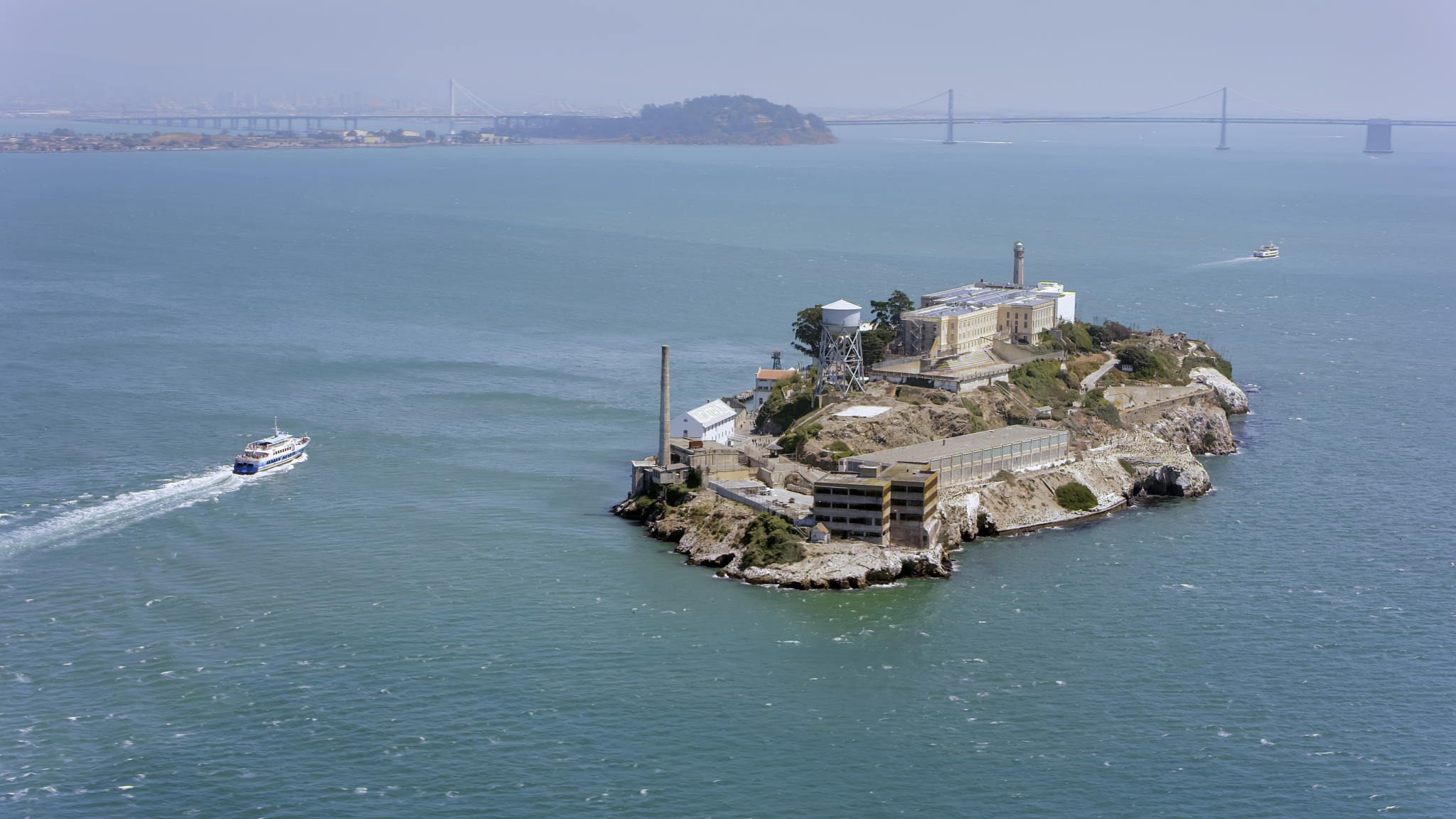 aerial view of san francisco bay and the alcatraz island