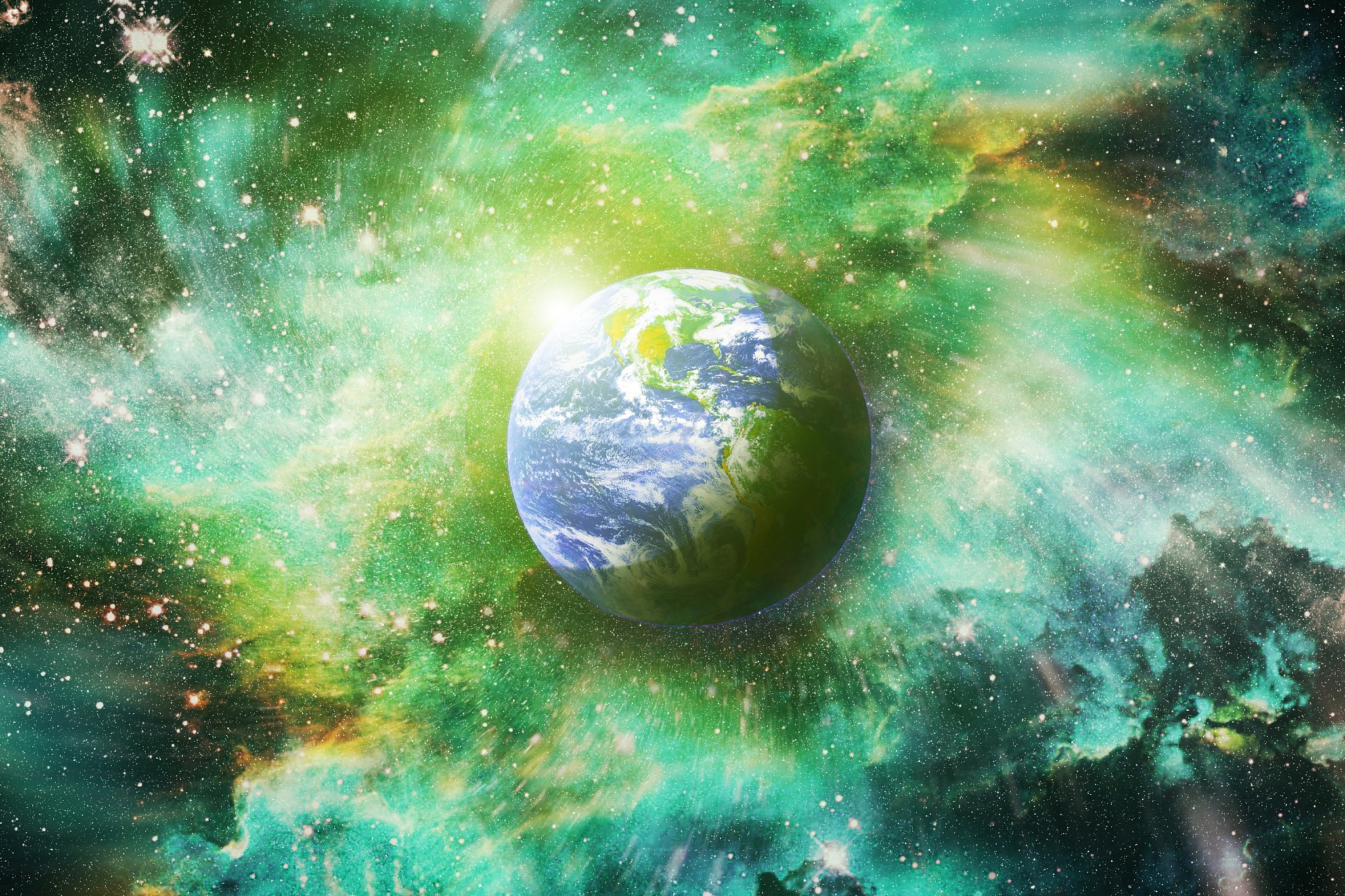 the earth and galaxy with copy space - elements of this image fu