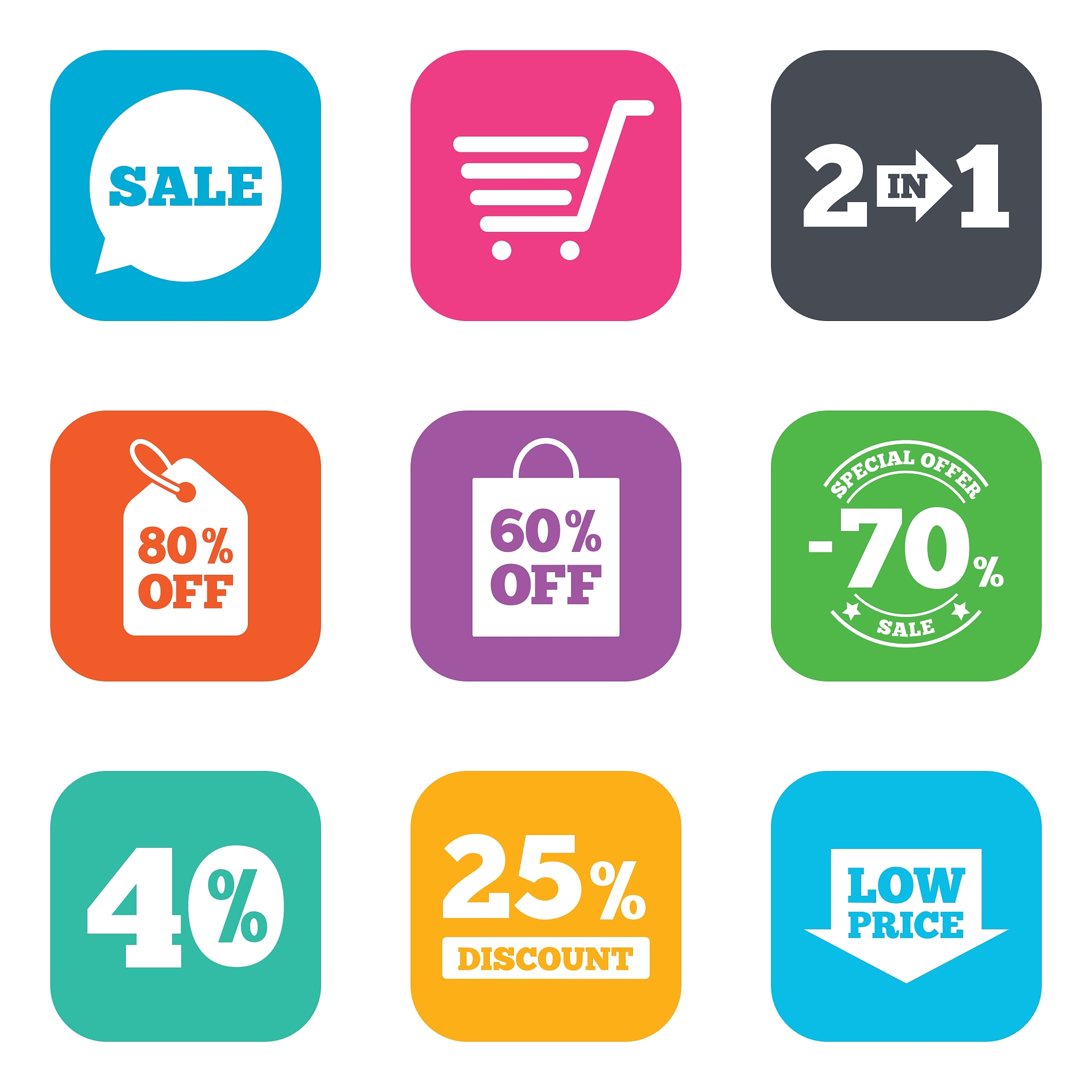 sale discounts icon shopping deal signs
