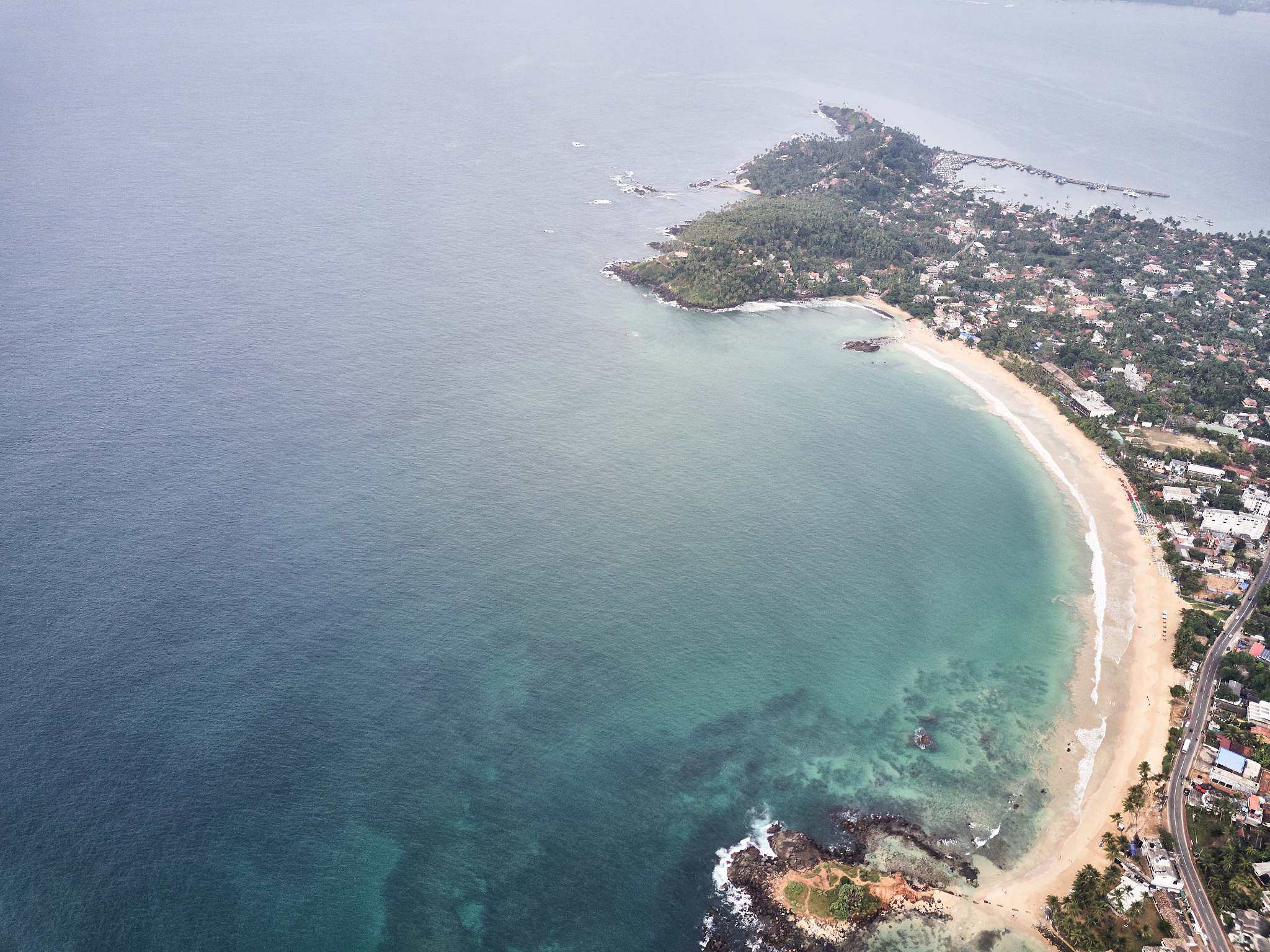 air view of the ocean and beach. city of mirissa, sri lanka. sho