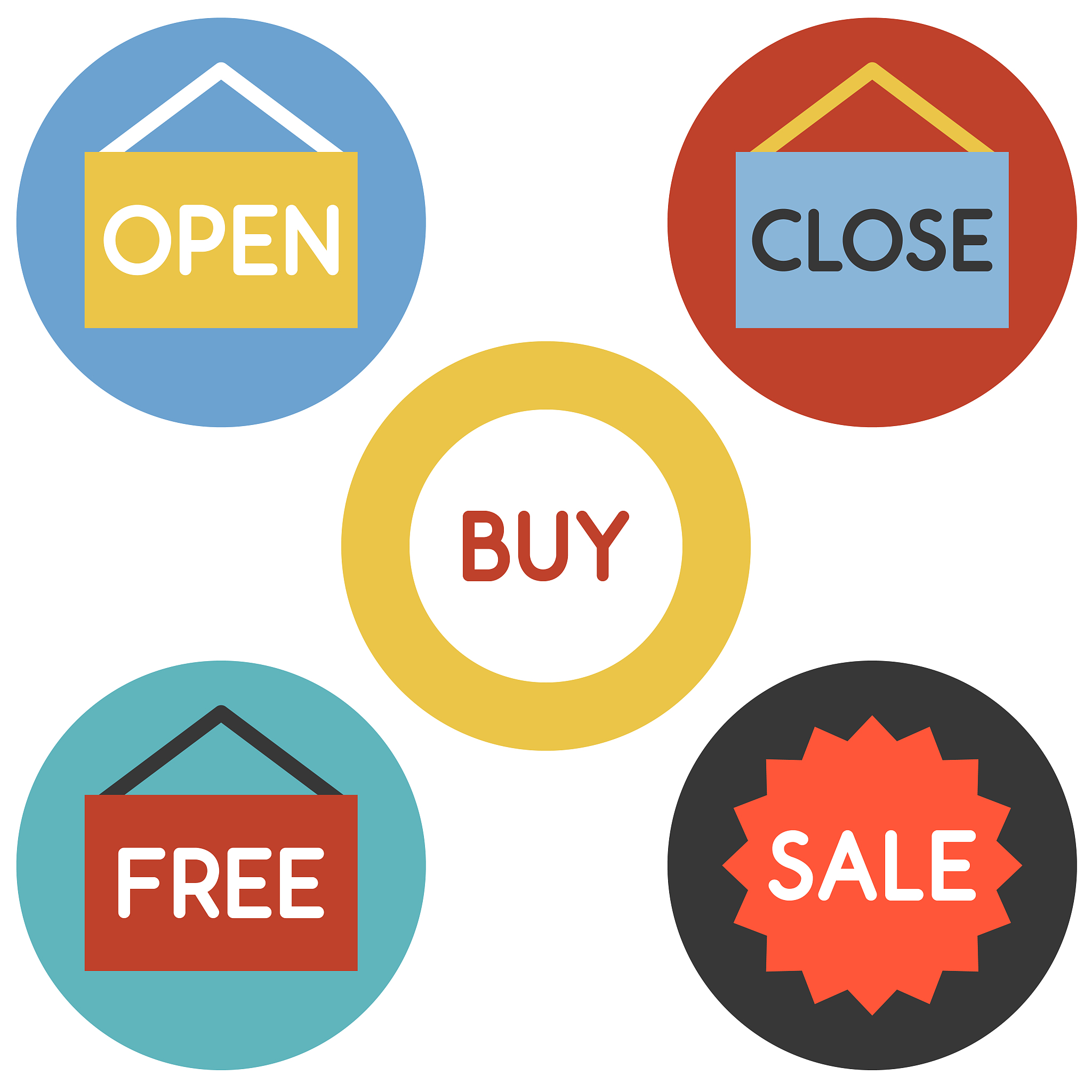 vector open close icons set, flat design
