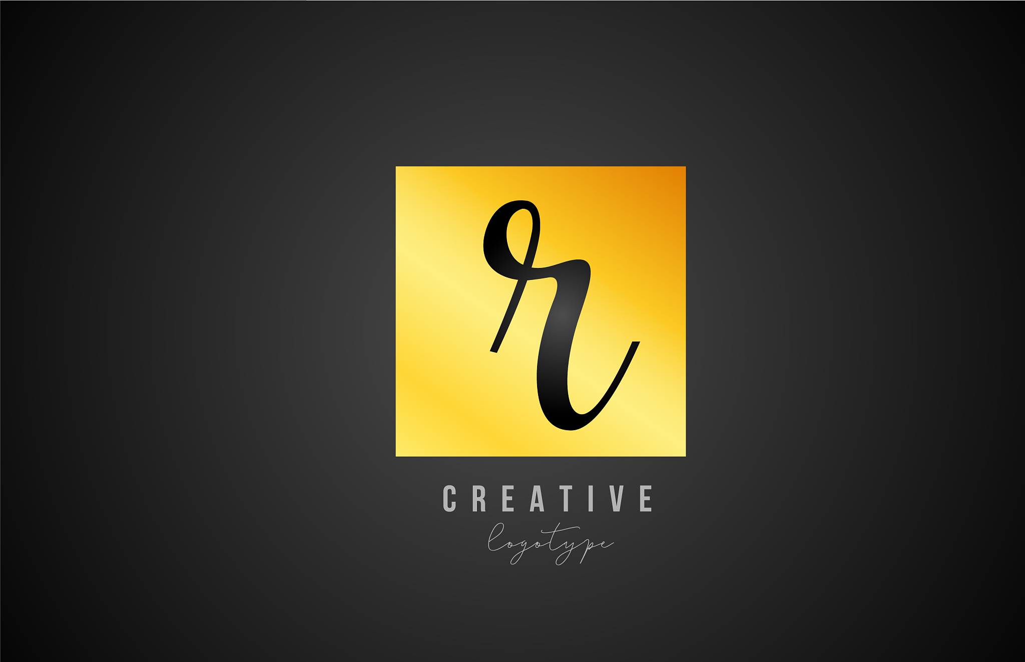 r gold golden square alphabet letter logo icon