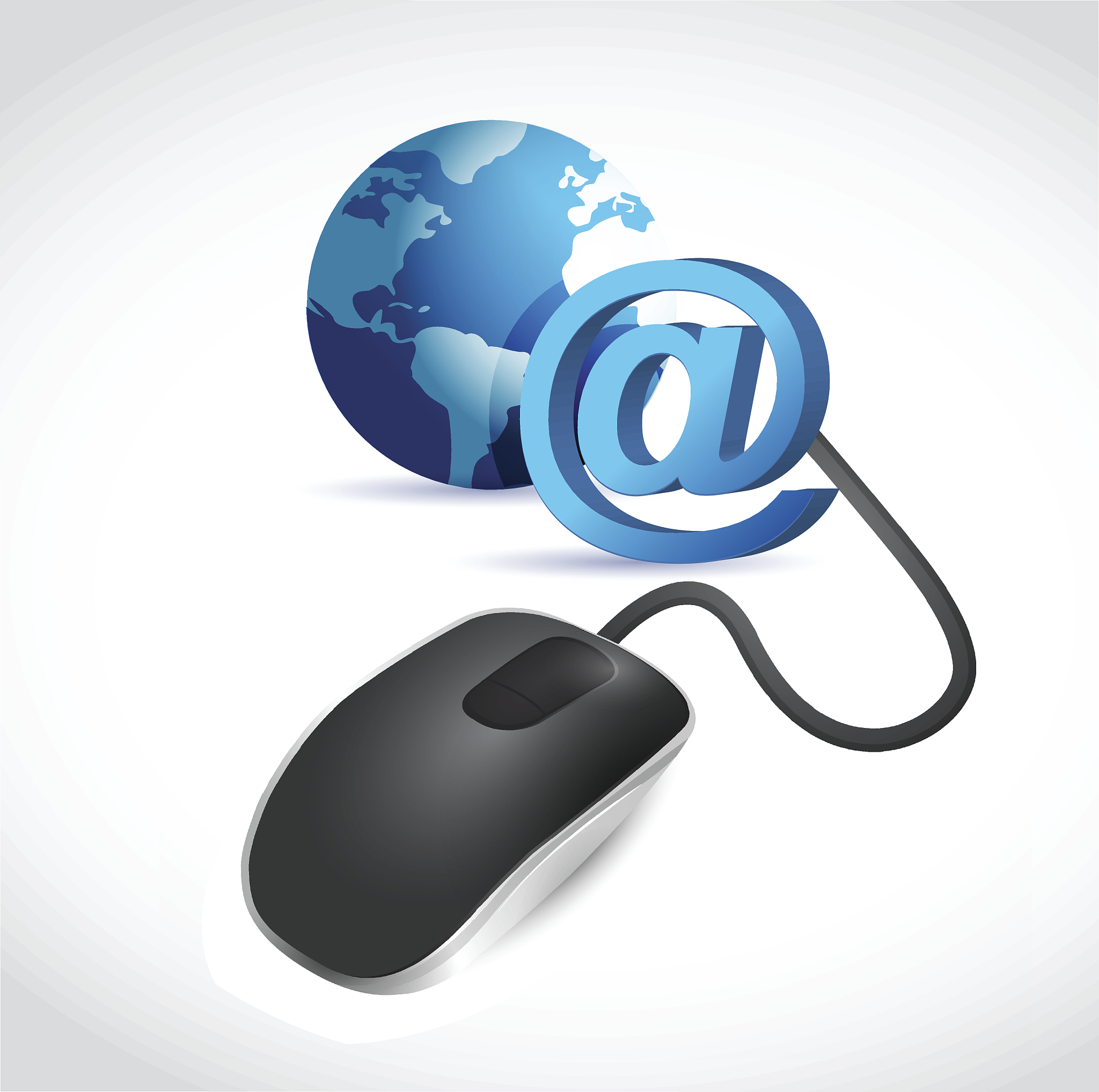 modern black computer mouse connected to a blue globe