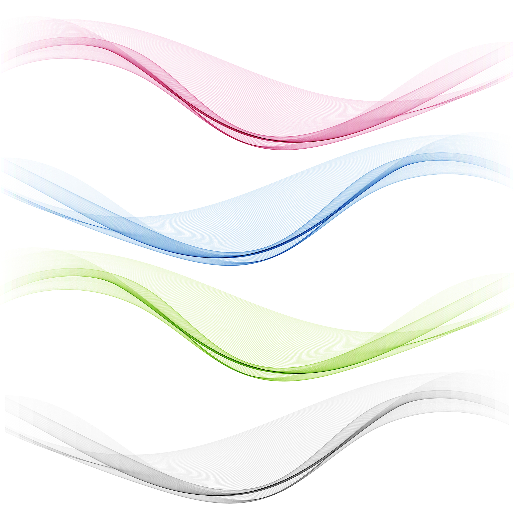 set of abstract color wave smoke transparent blue pink green wav