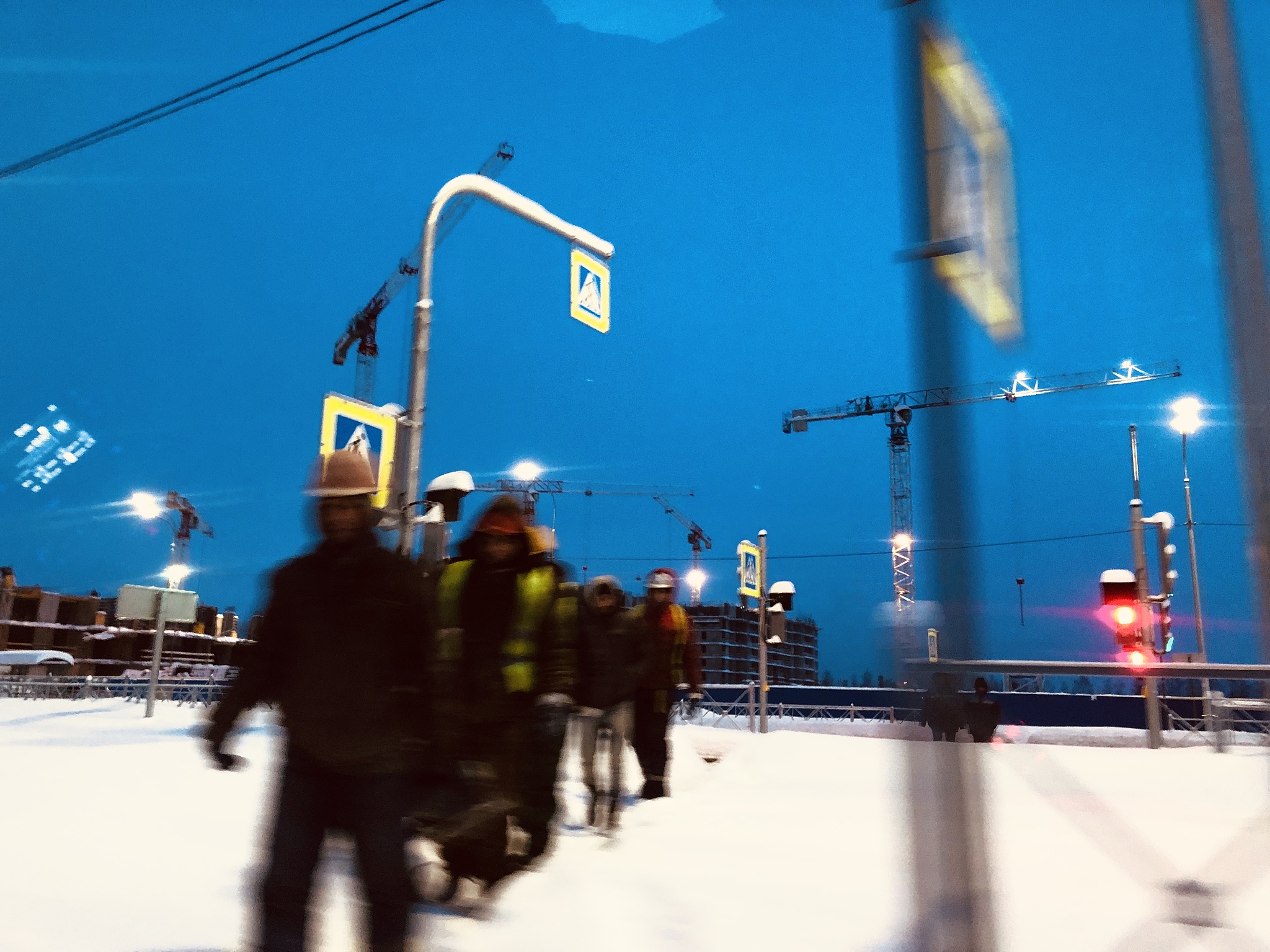 construction workers leaving site