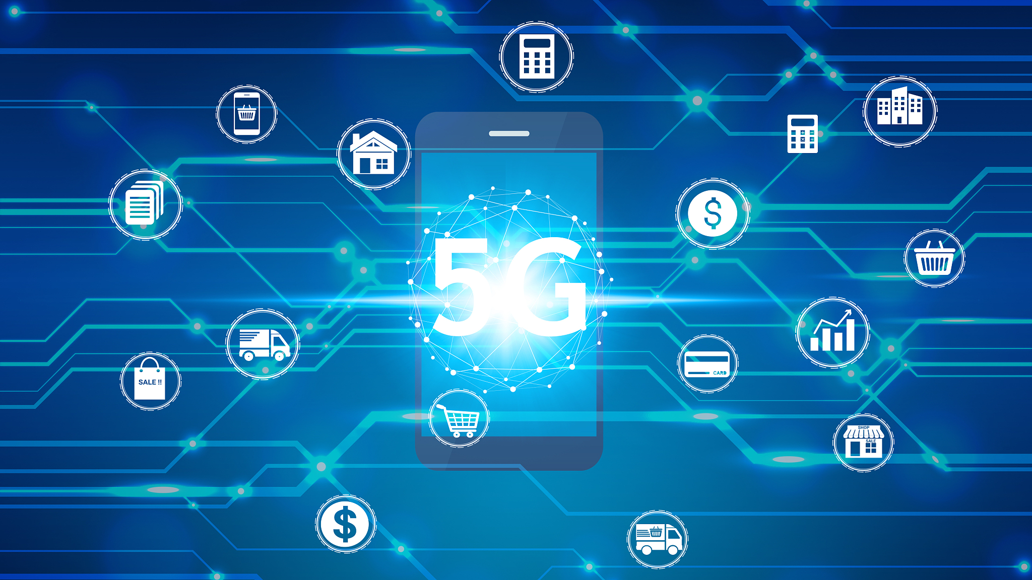 hand use smartphone network using 5g technology with virtual scr