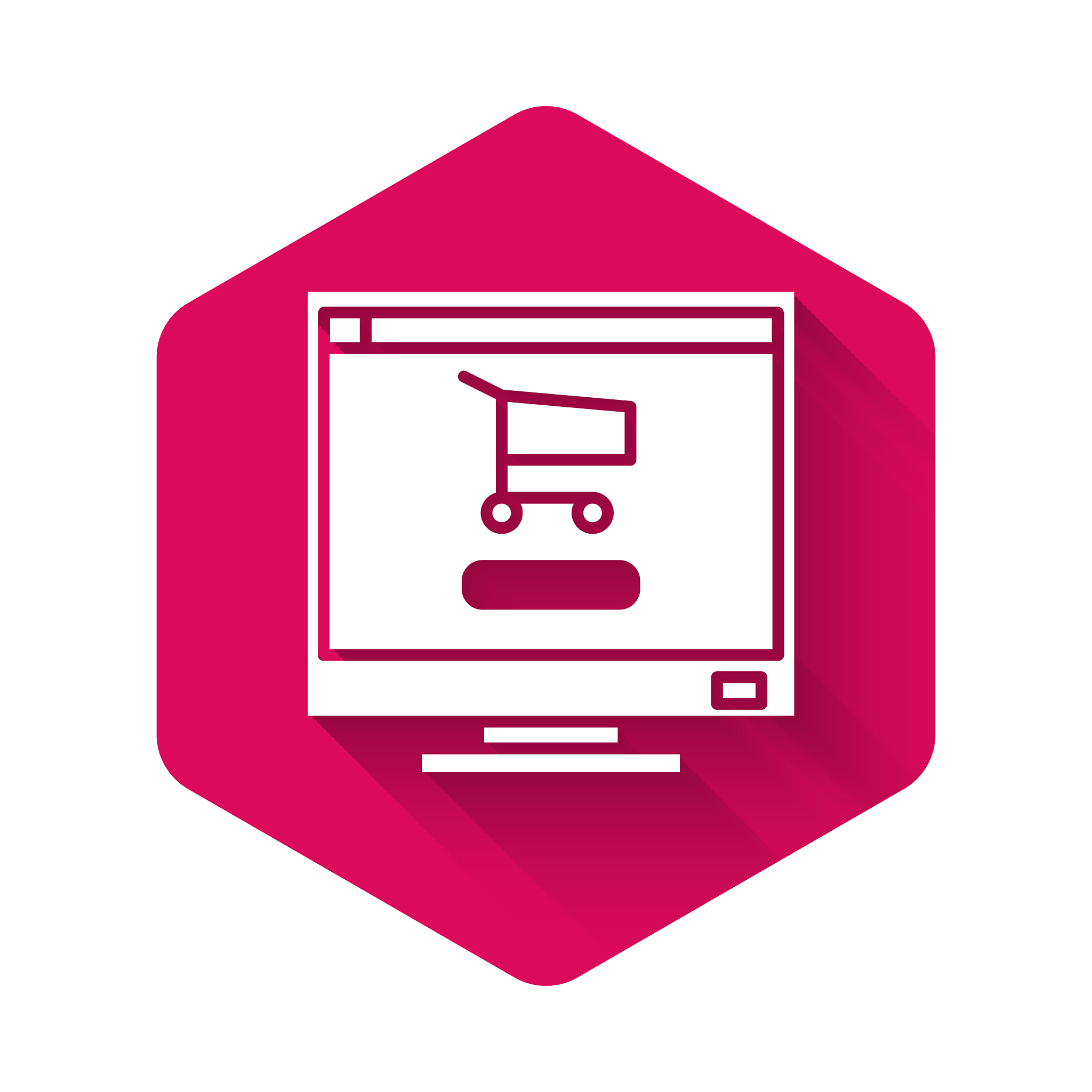 white shopping cart on screen computer icon