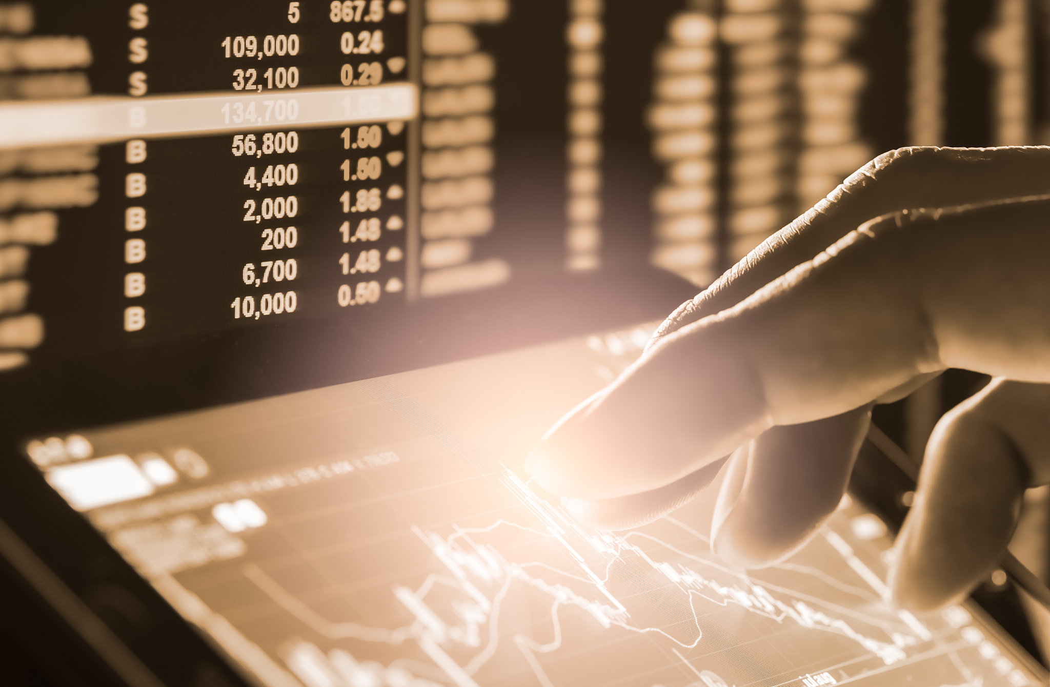 index graph of stock market financial indicator analysis on led.