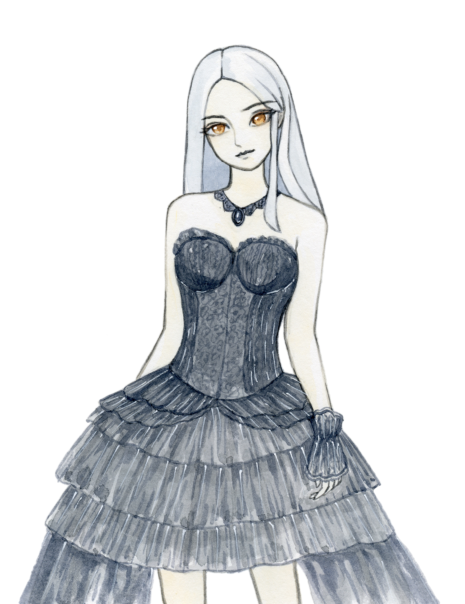 梦幻动漫风格可爱女孩：猫耳白发封面插画